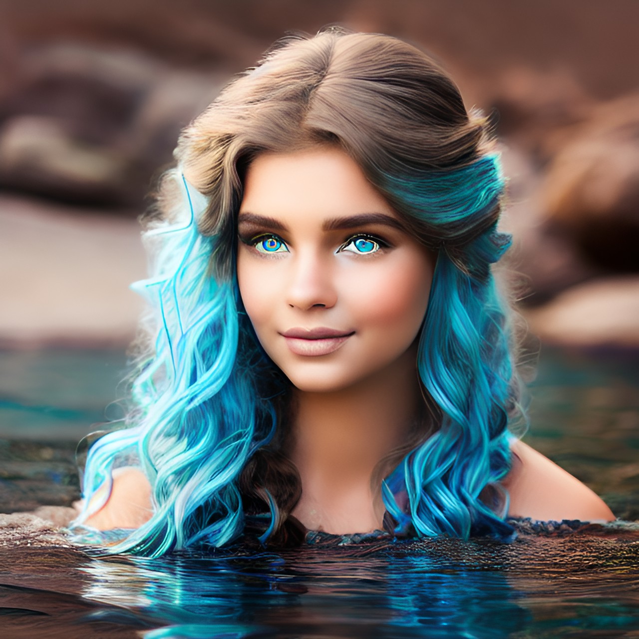 woman with light brown hair and blue eyes mermaid preview