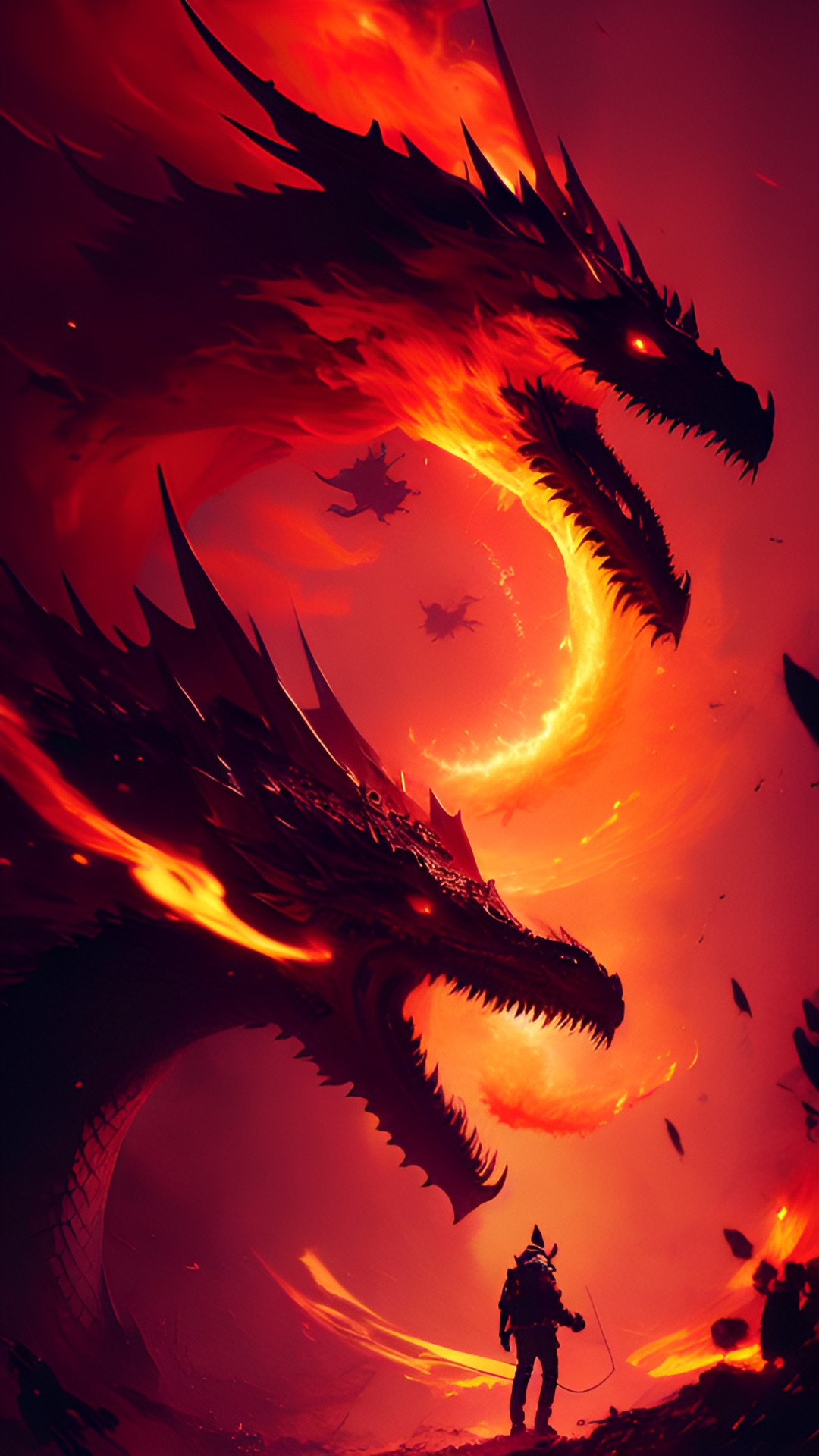 The Raging Fury - dragons breathing fire in a swirling vortex of fire preview