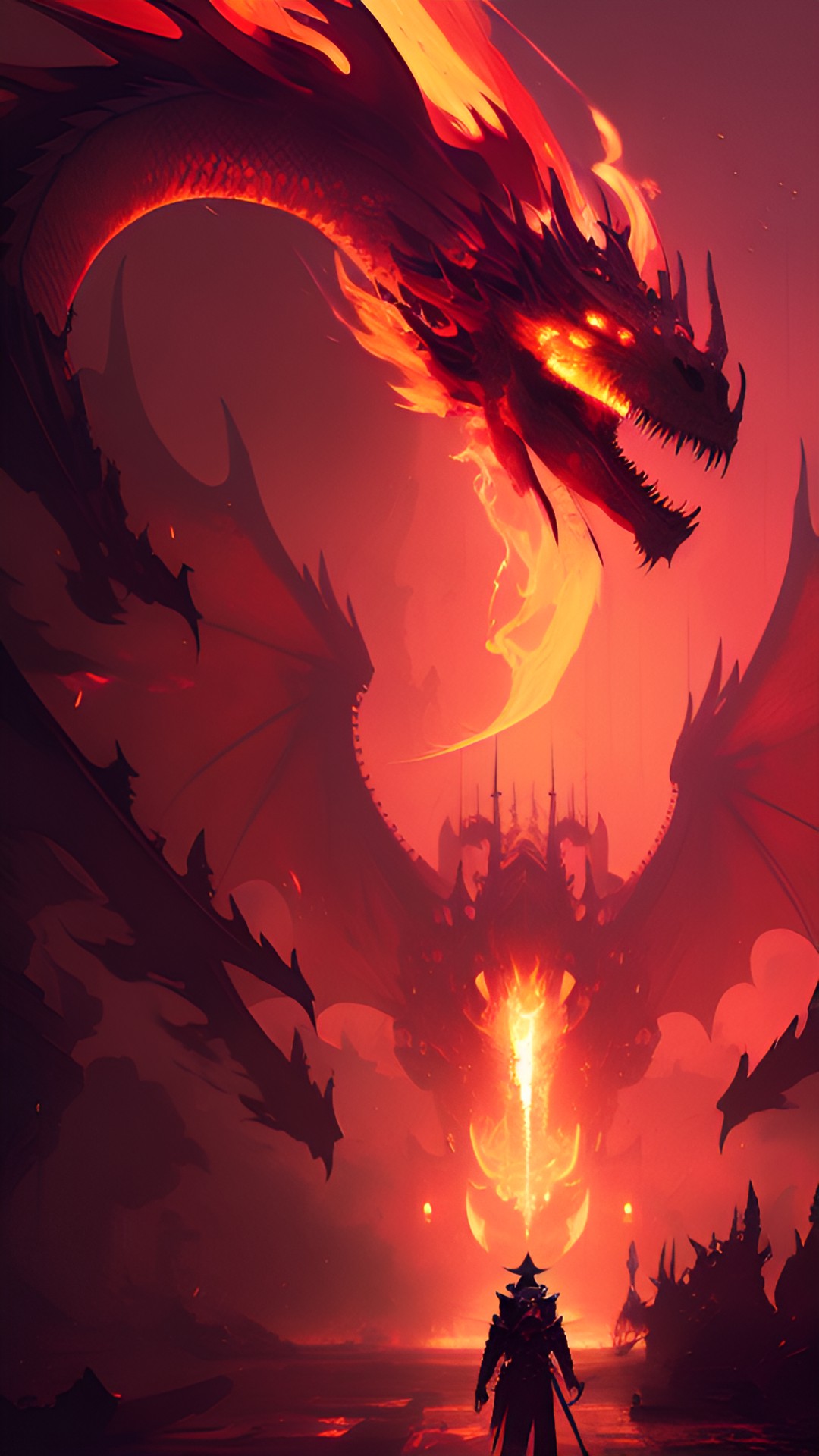 Trial of Fire - dragons breathing fire in a swirling vortex of fire. warriors and barbarians preview