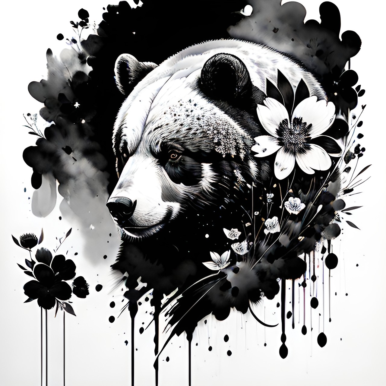 a tattoo of a bear and flowers preview