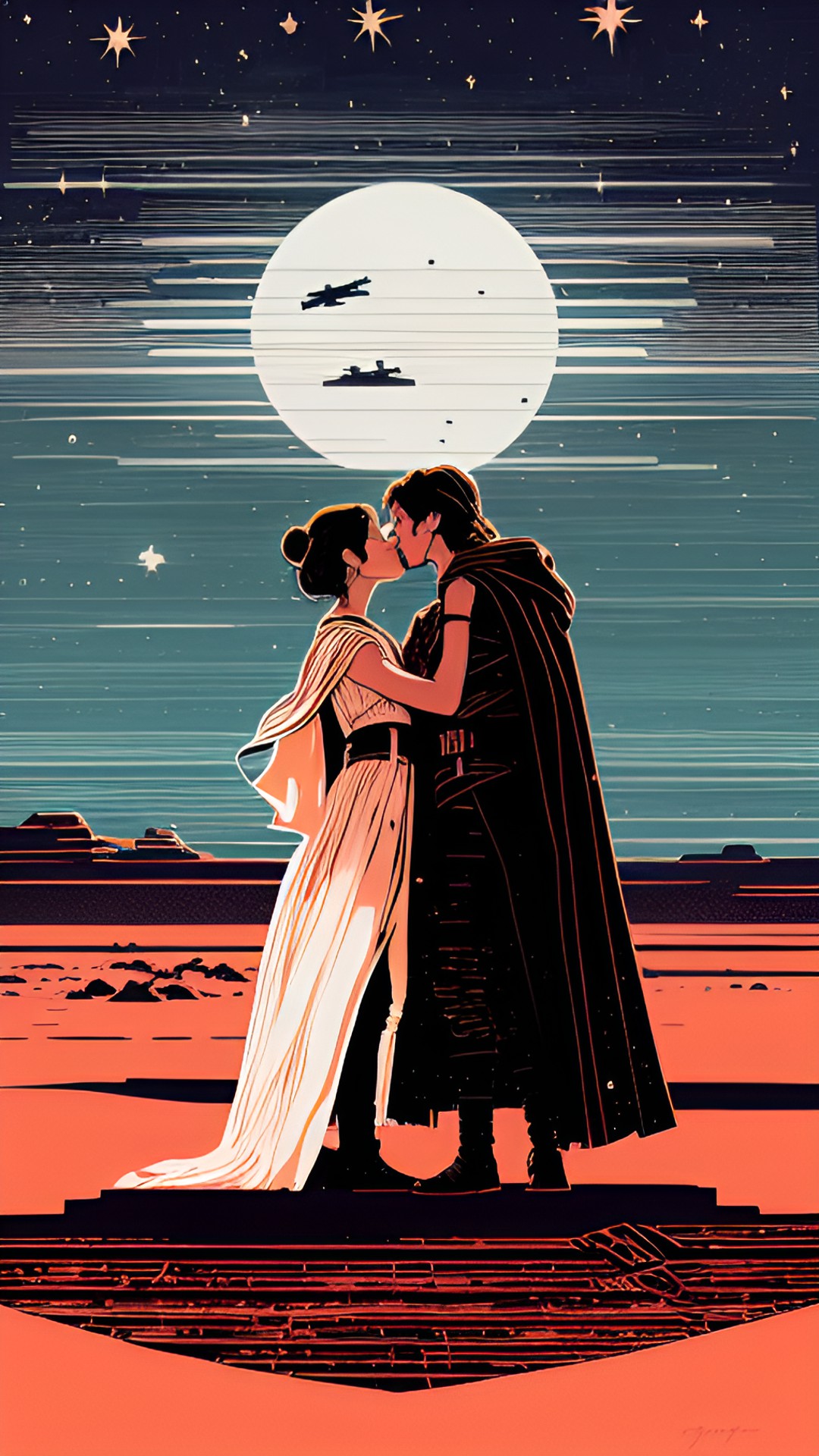 ben solo kissing rey skywalker under the stars desert preview