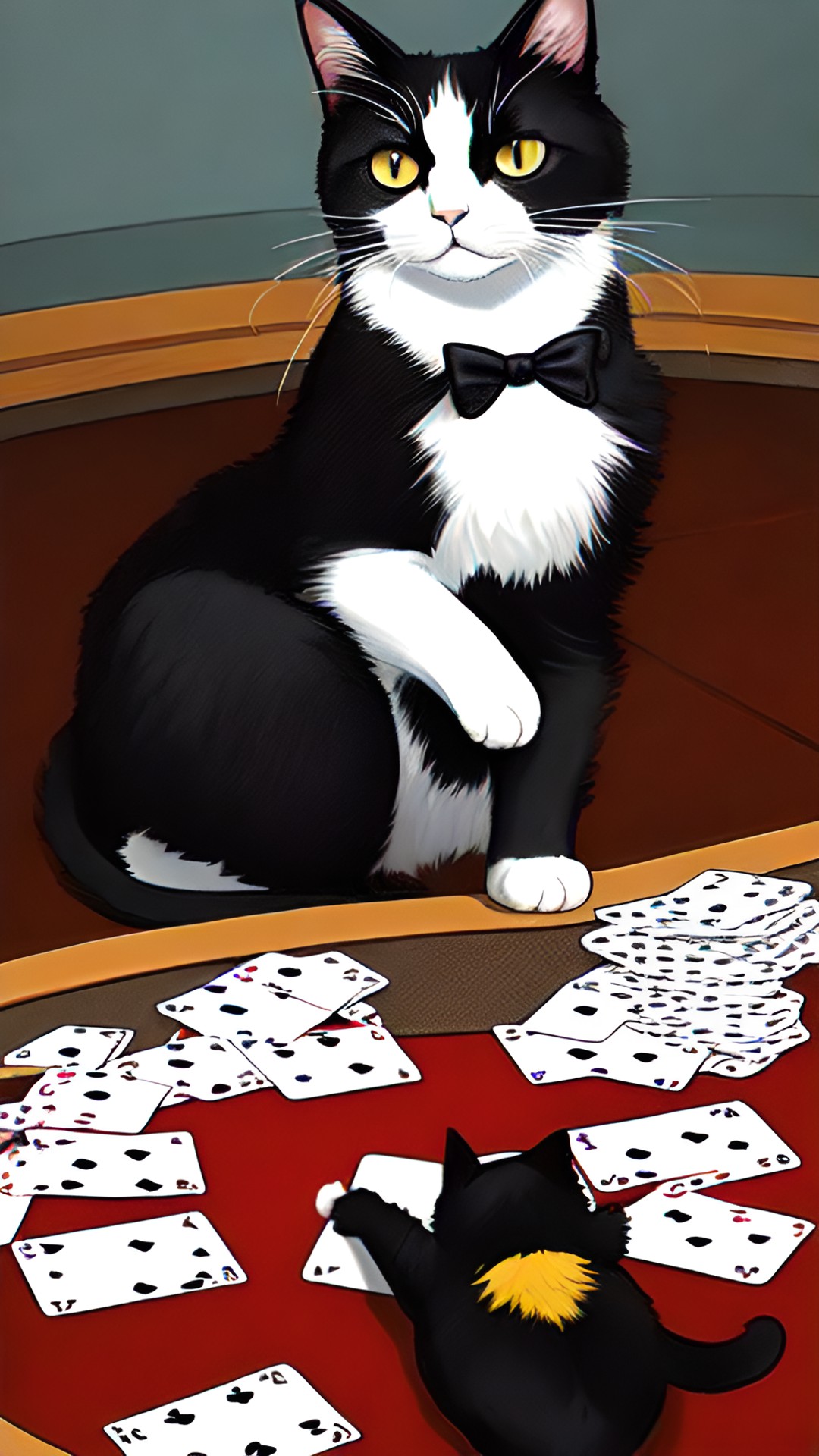 a cat playing black jack - a cat playing blackjack. she has a deck of cards in front of her and is using her paw to expertly count the cards. she looks like she knows what she's doing! preview