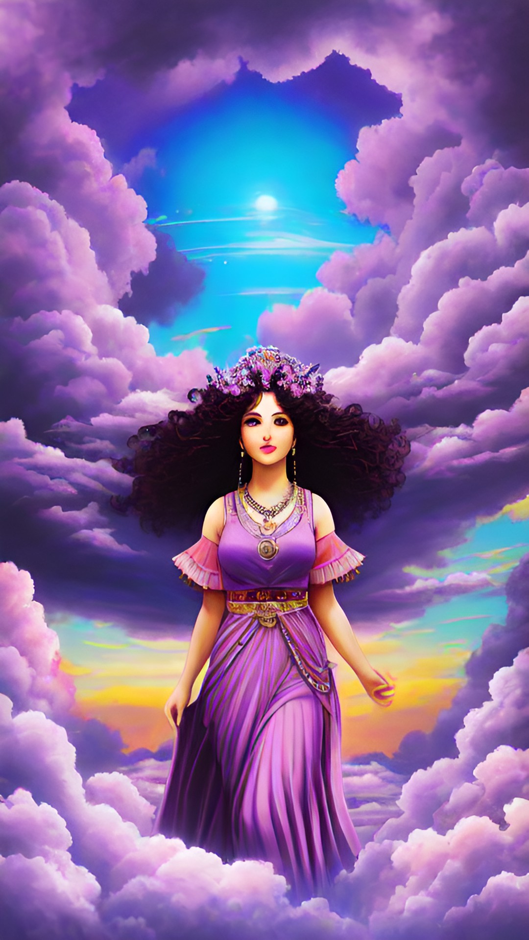 purple pink clouds with a goddess preview