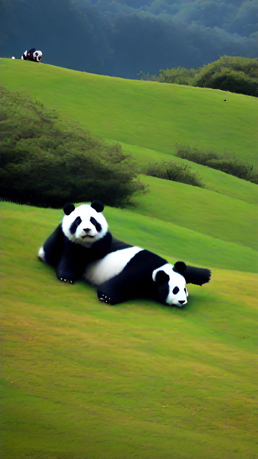 panda rolling on a calm green hill preview