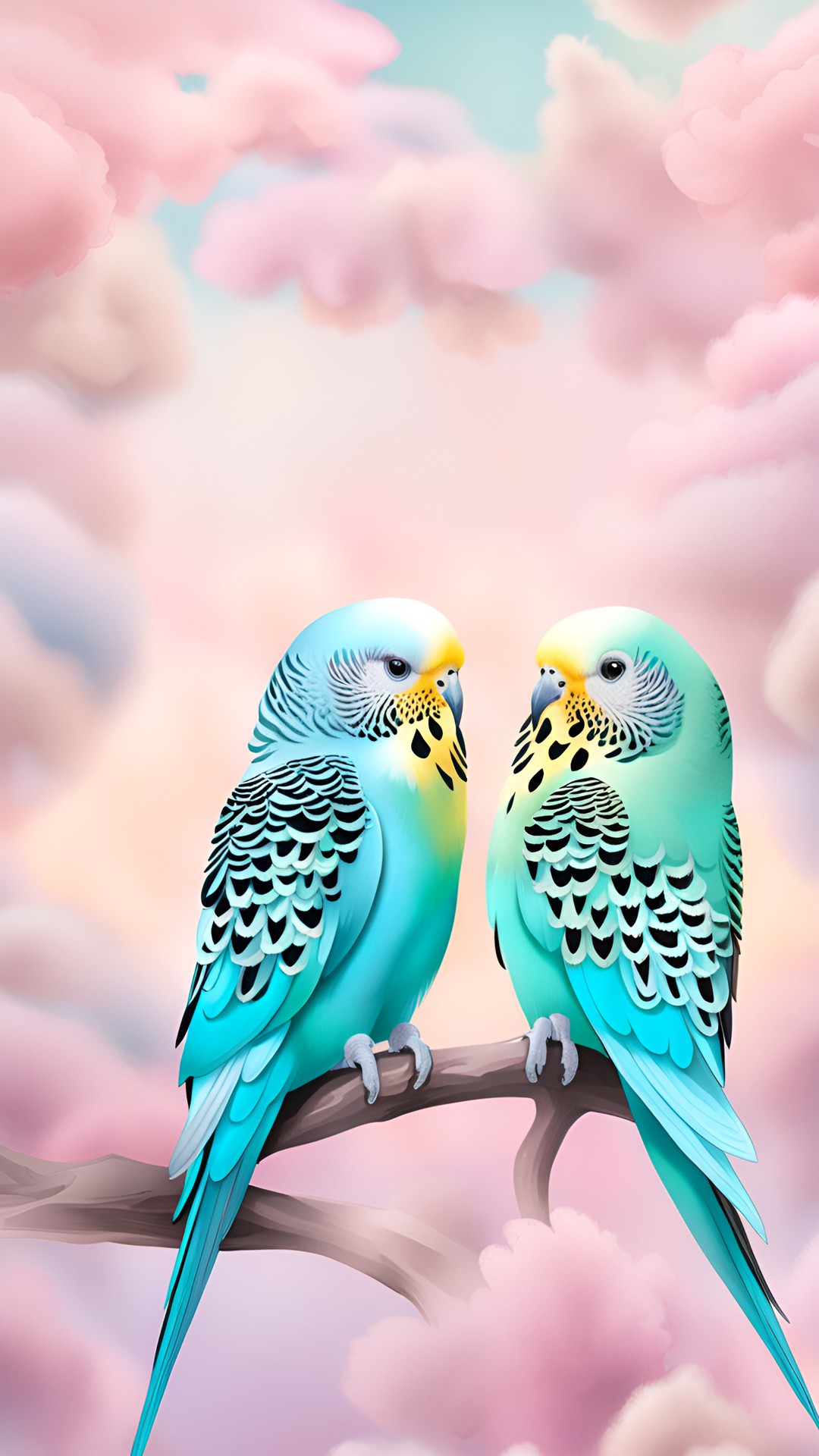 Birdies - 2 budgies in a pastel dreamlike dreamland preview