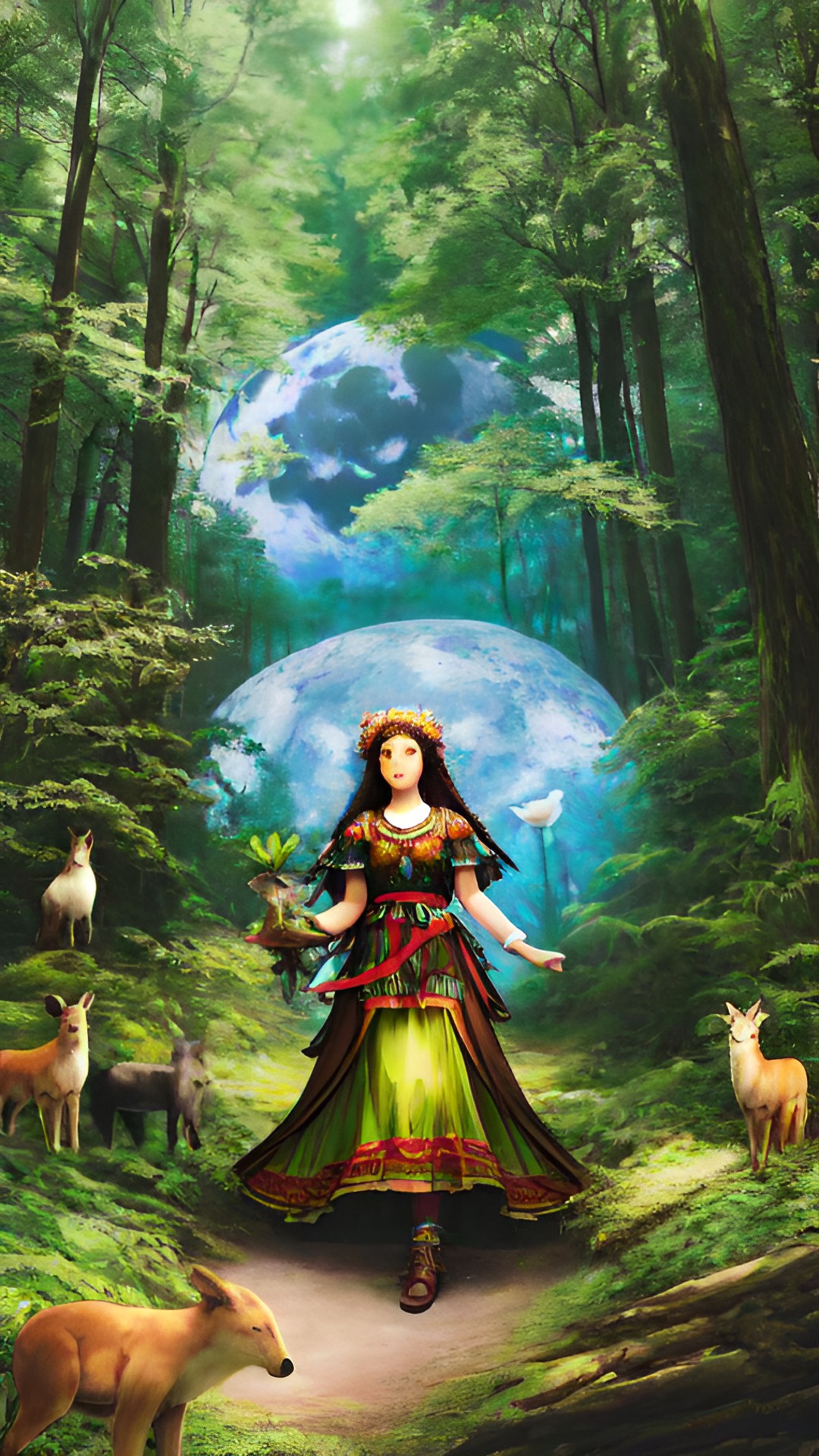 earth goddess playing with the forest animals preview