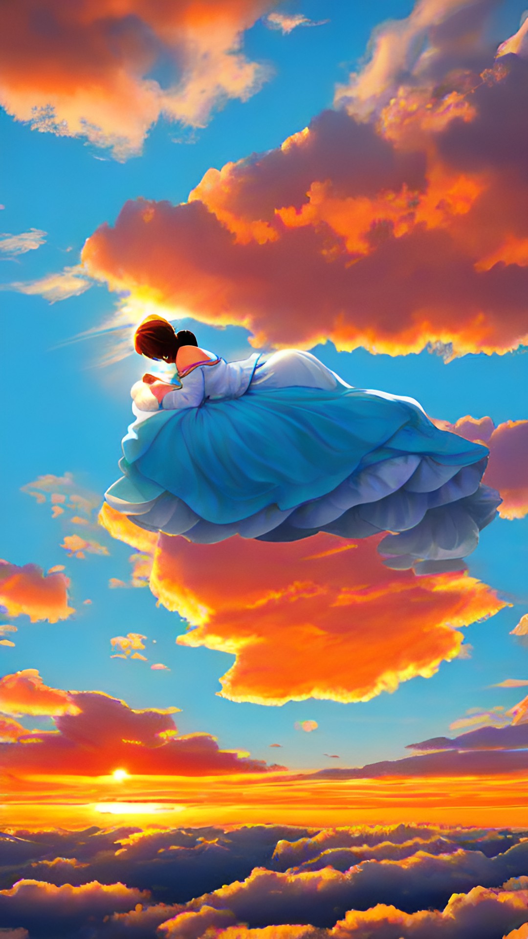 wind goddess sleeping on a cloud which a sunset preview