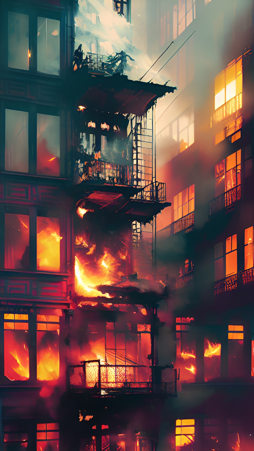 Stranded - the fire escape of a burning building preview