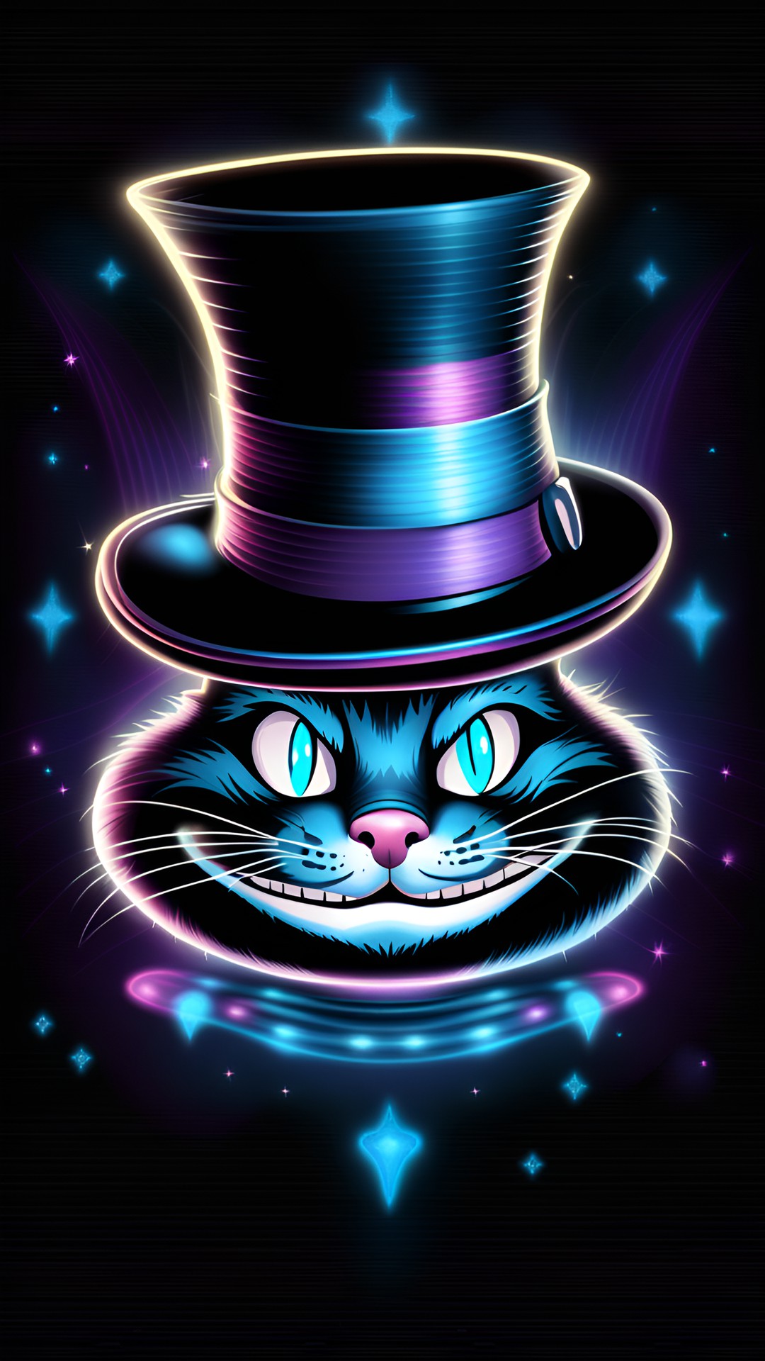 cheshire cat wearing mad hatters hat in the style of john lounsbery, ward kimball preview