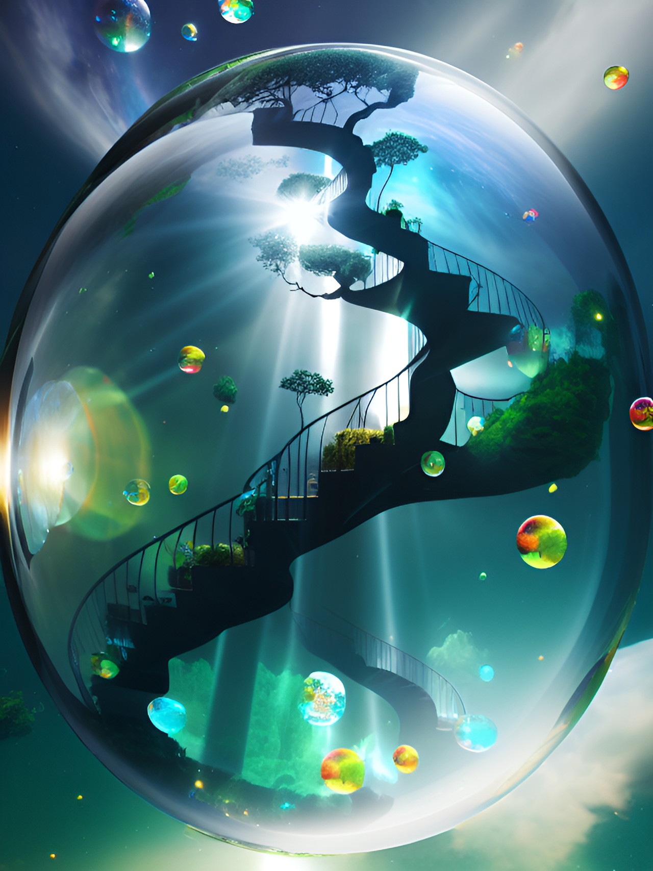 a staircase tree inside a bubble dimensional gateway rift preview