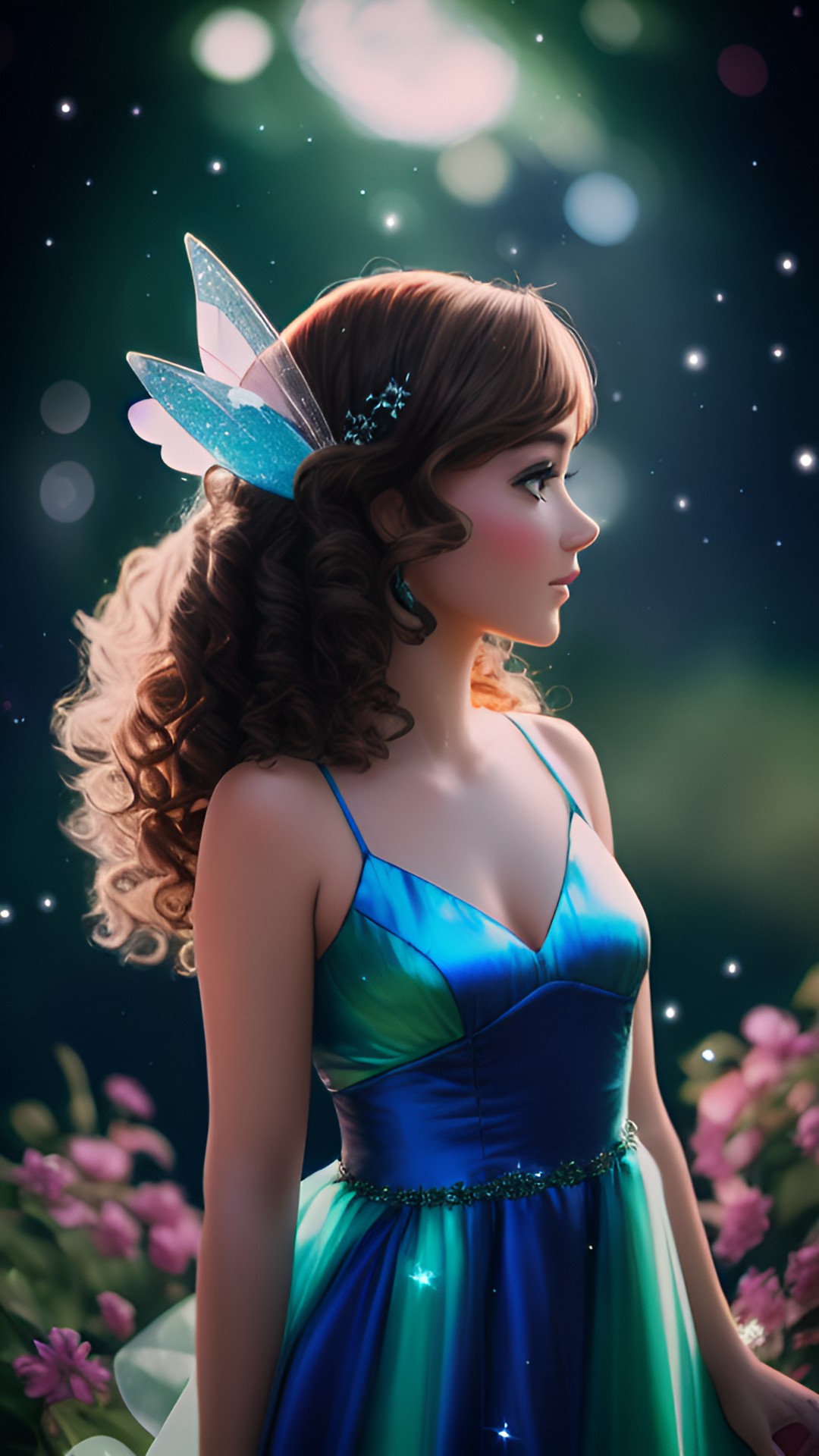 a sparkling fairy with brown curly hair preview