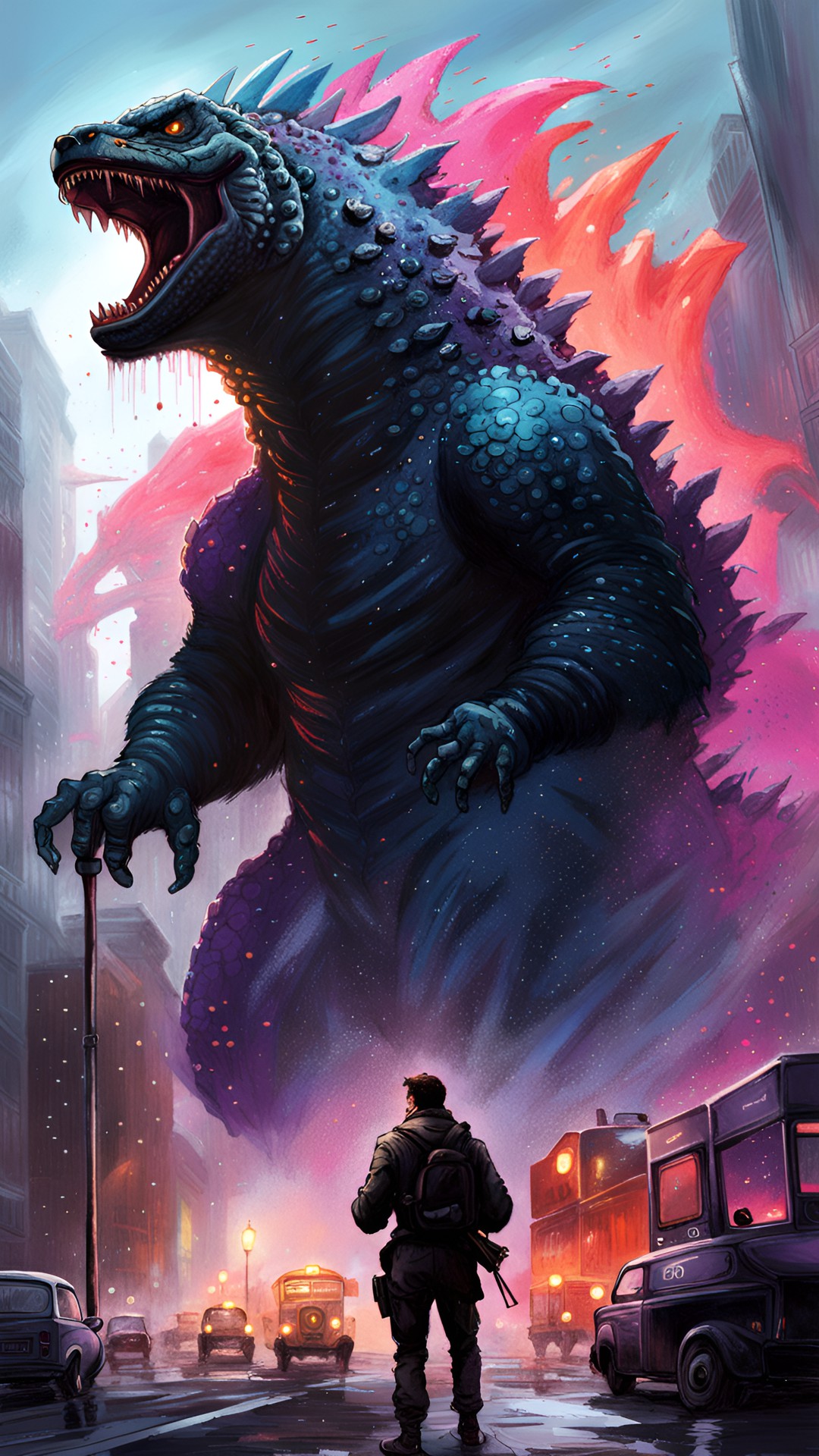 Monster Art (6) - godzilla. 
in san fransisco.snowing.
battlefield and attack in warzone. preview