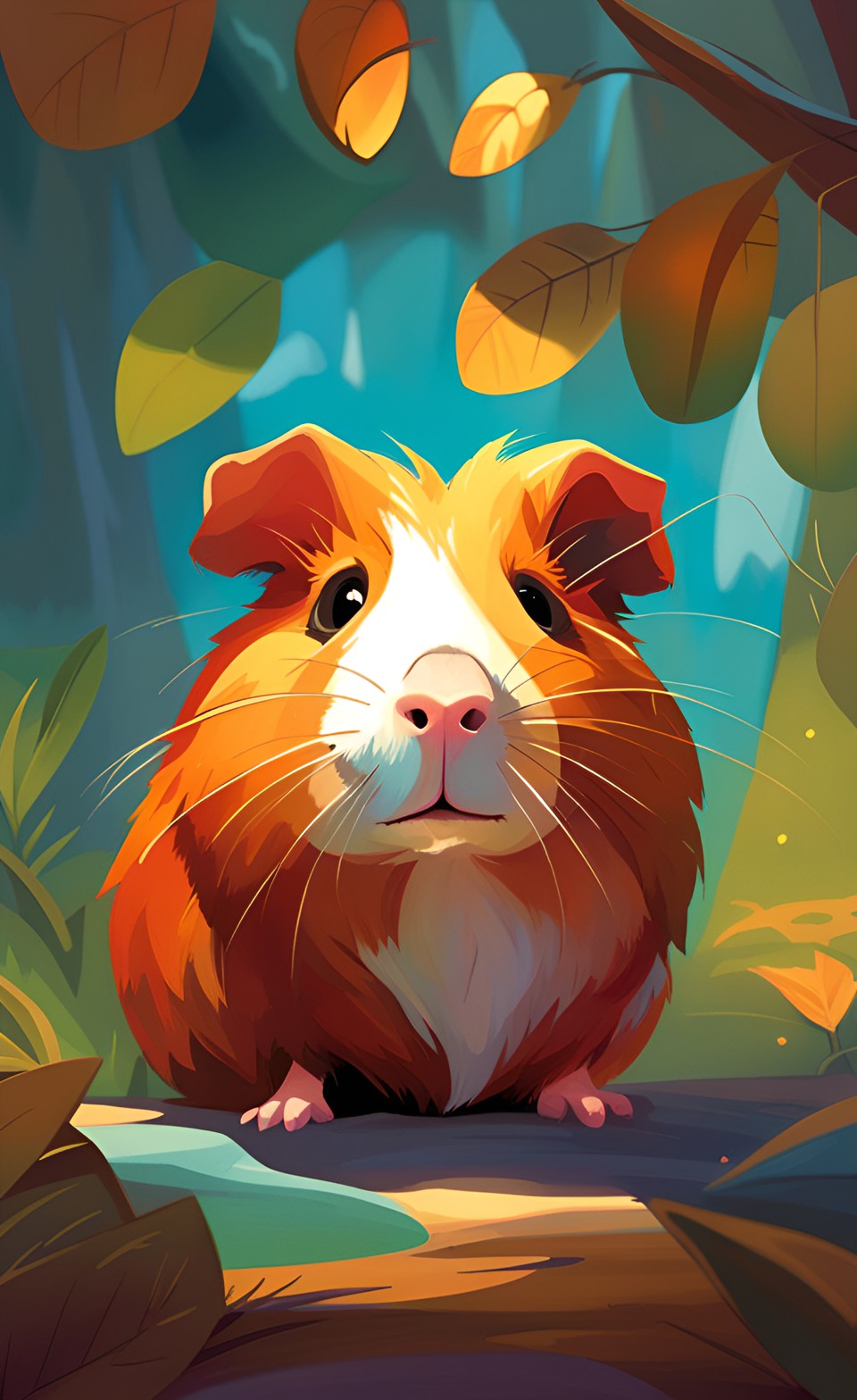 An guinea pig - stylized cartoon, an guinea pig character with exaggerated brown almond-shaped eyes, employing a bright and playful color scheme to make the eyes the focal point preview