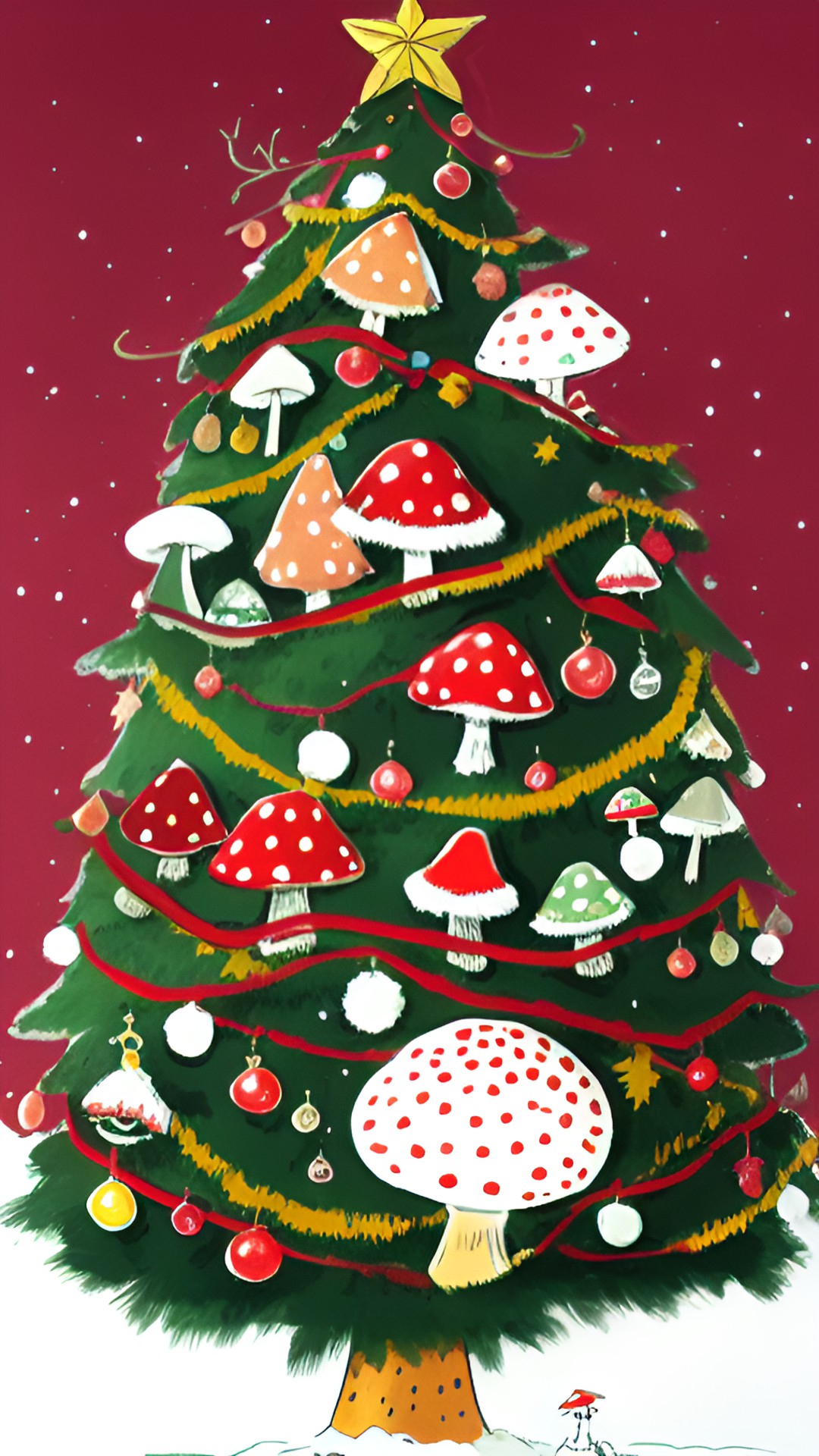 christmas tree with amanita mushroom ornaments preview