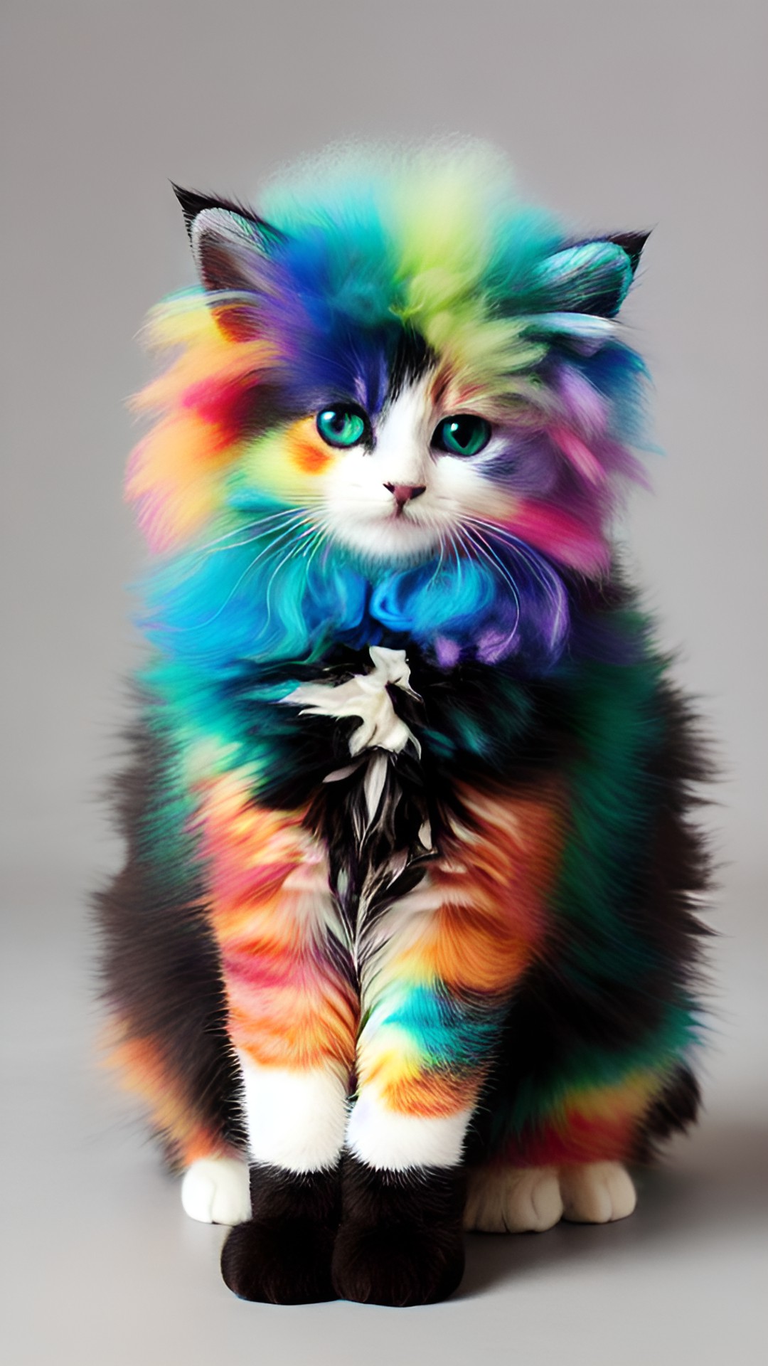 𝒀𝒐𝒖r m𝑶𝒎 - a fluffy rainbow haired cat with his paws up, adorable eyes. preview