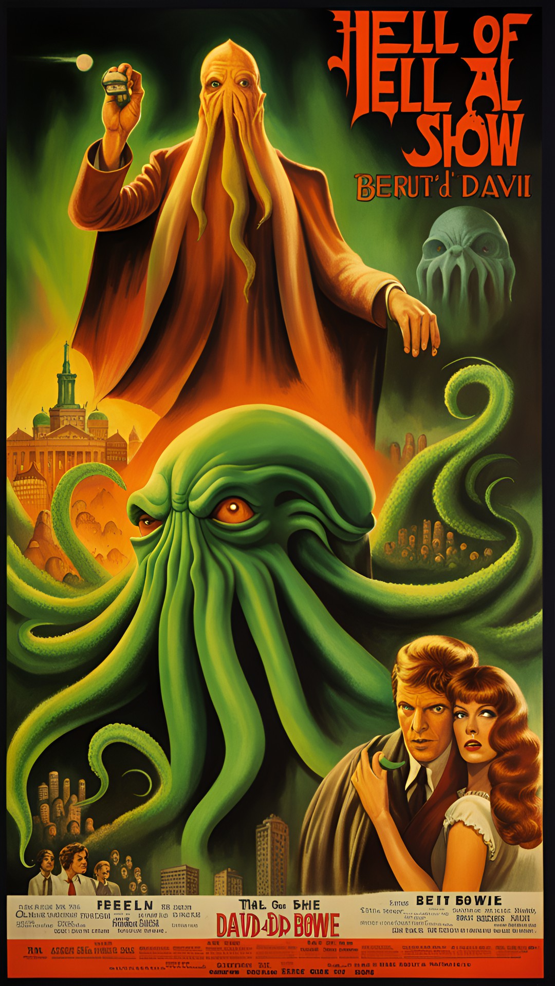 an old movie poster for the movie "hell of a show-cthulhu plays beirut " starring cthulhu and david bowie preview