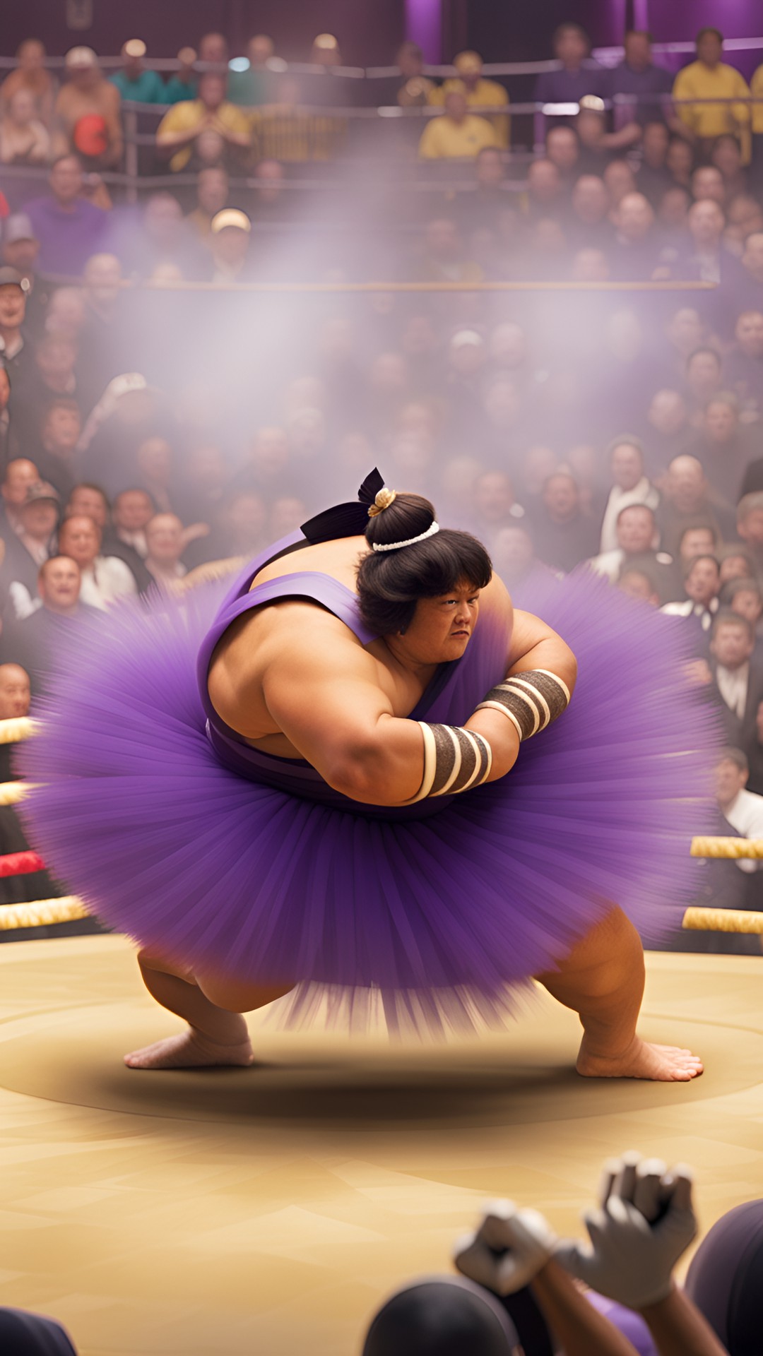 Sumo Wtestler - sumo wrestler in purple tutu, fighting in the round ring preview