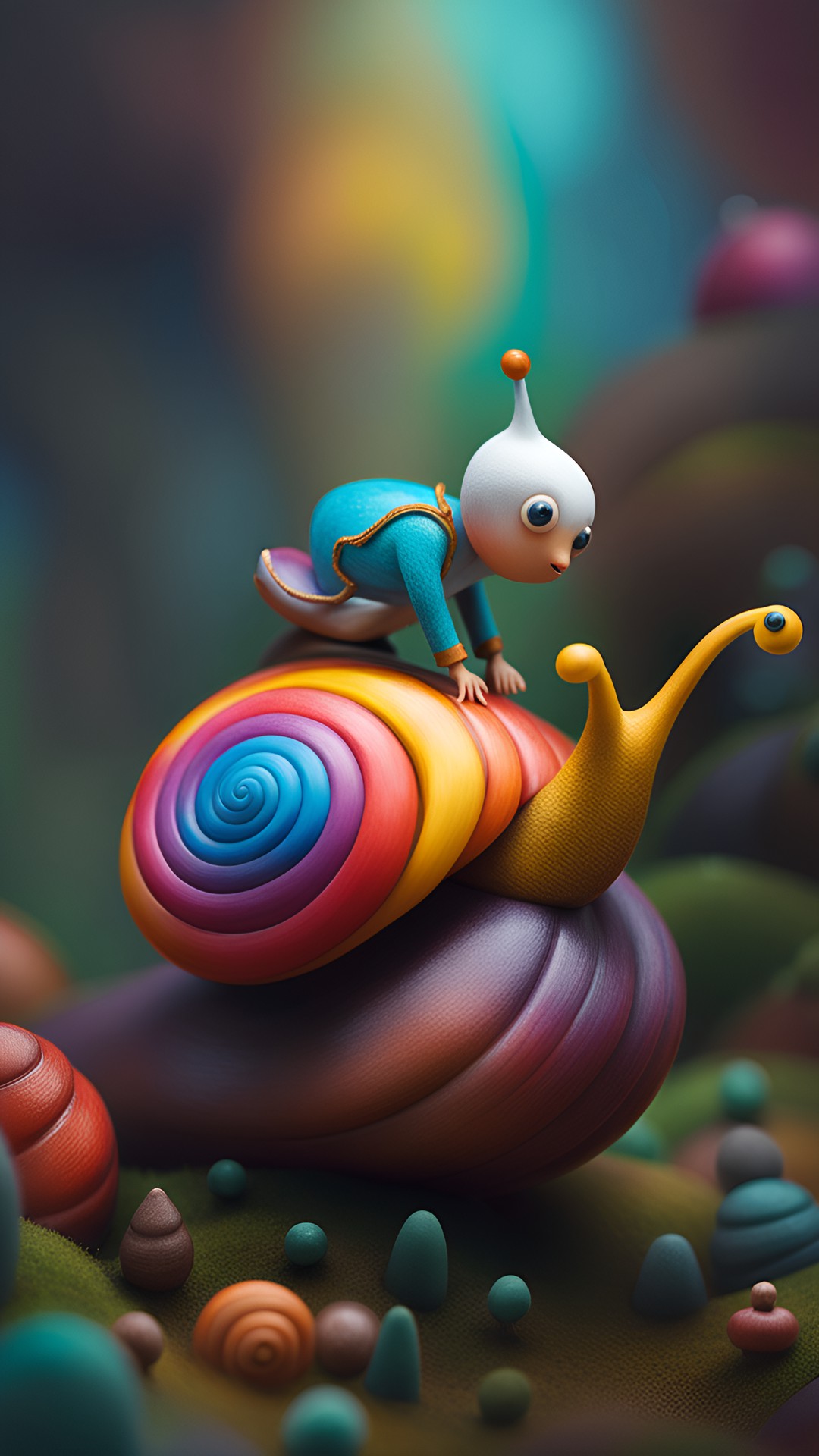 a rootless rides on a colorful snail preview