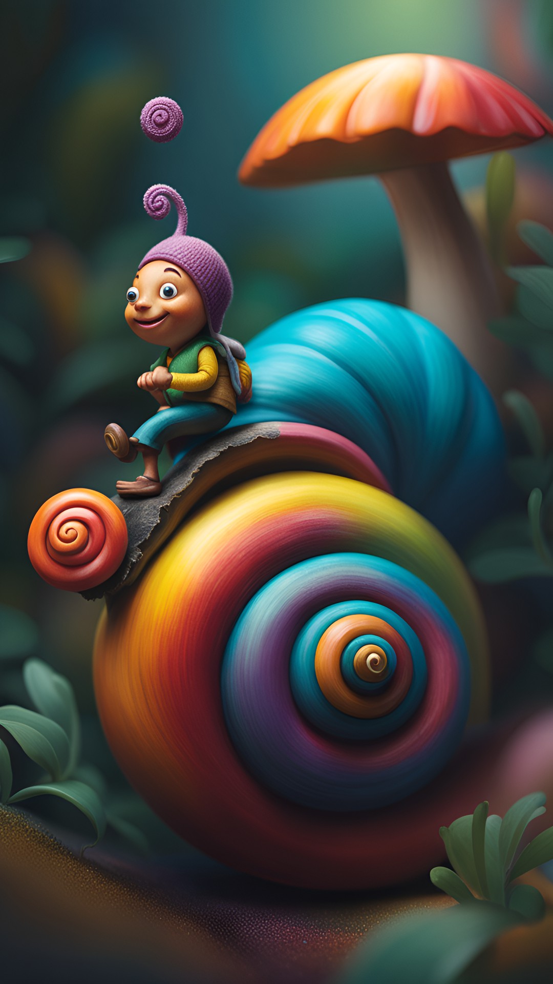 a rootless rides on a colorful snail preview