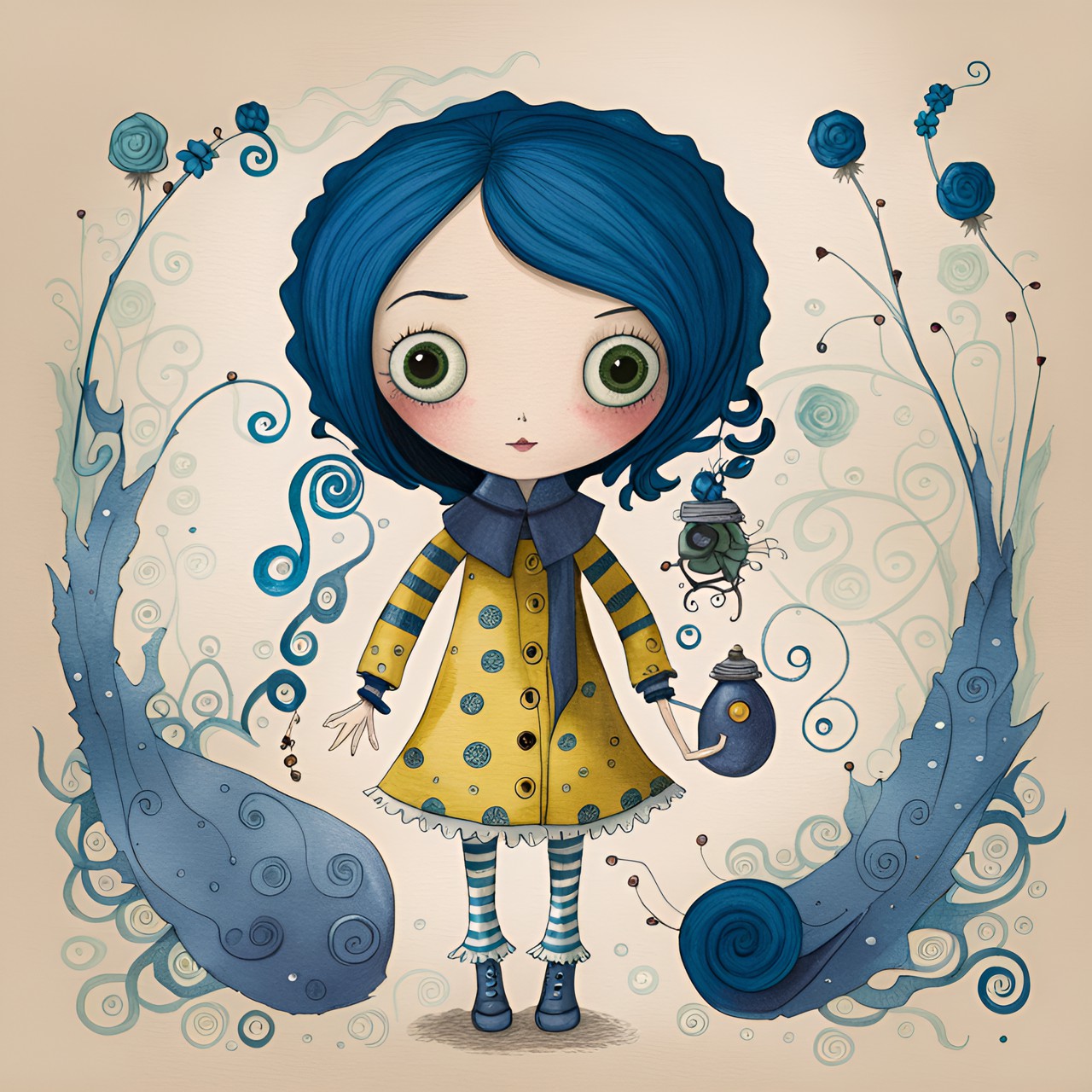 coraline doll,whimsical illustration preview