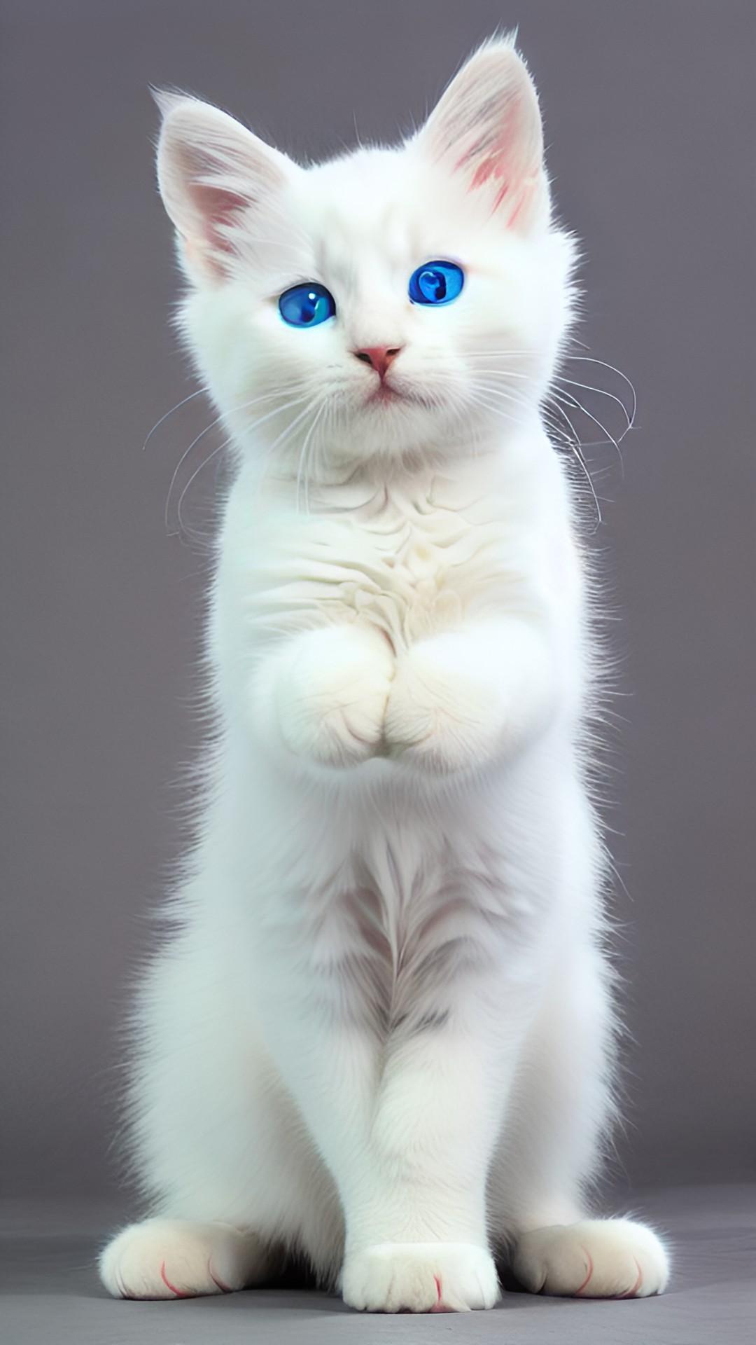 a fluffy white cat with blue eyes adorable ￼ - a fluffy white cat with blue eyes looks adorable as she stretches her paws in the air. preview