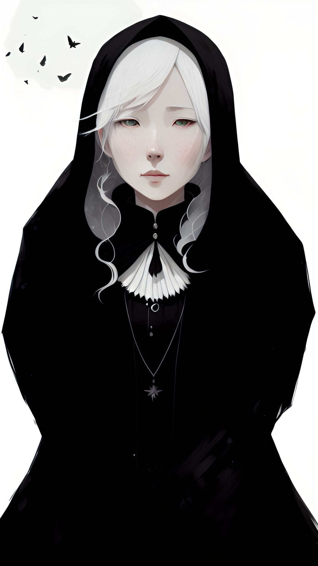 Maya - lady with white hair and black cloak preview