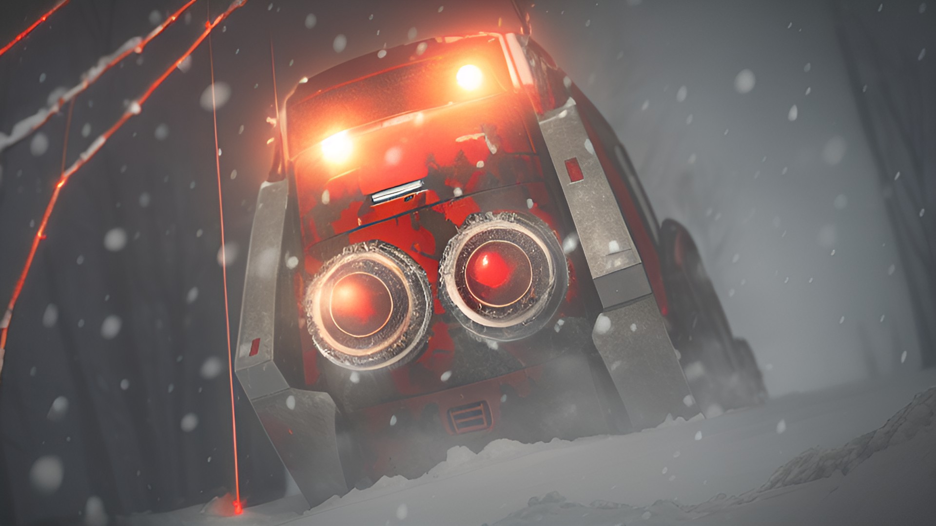 Iceworm-Armouredcore - one red glow eyes, robot ice worm ￼with red armour robot worm-like, absorbing ￼red electric energy, there have is a ￼3 drill ￼chainsaw digging in snow preview