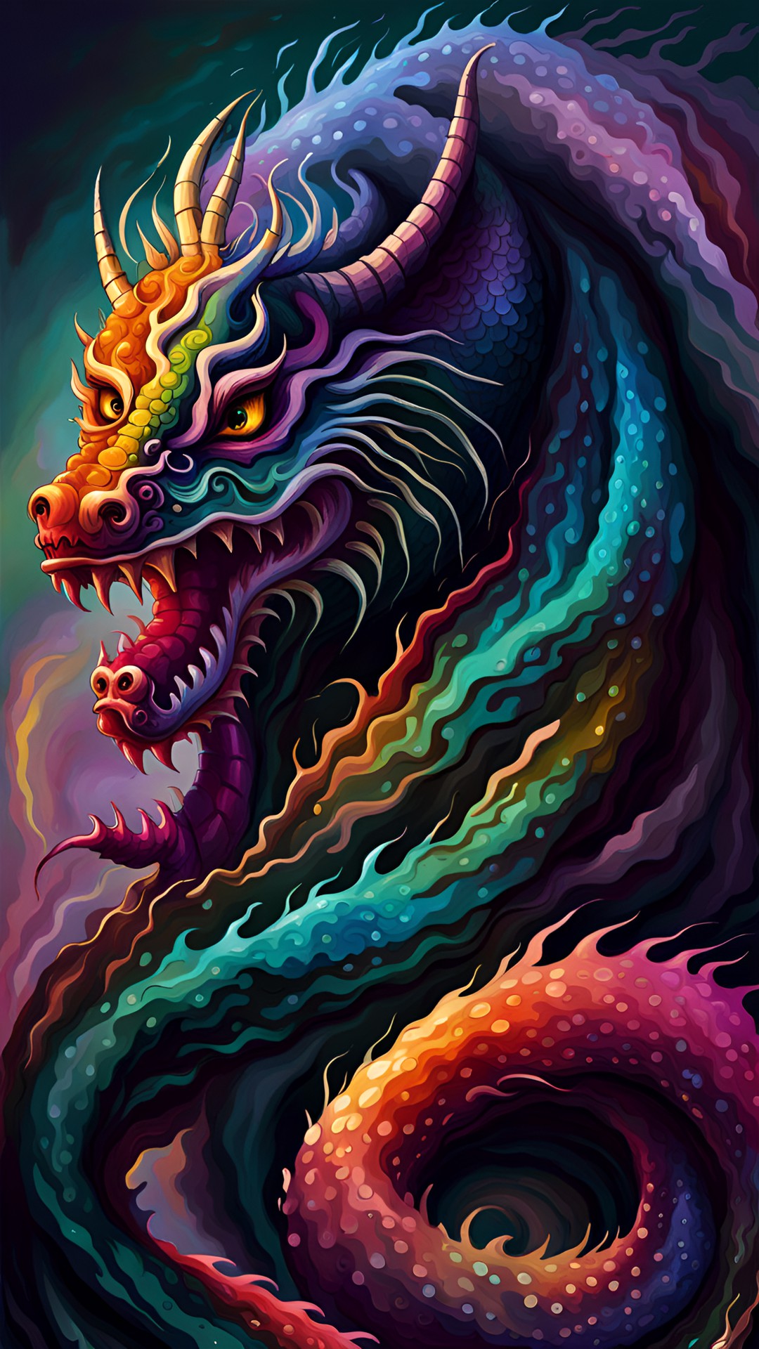 1960s psychedelic dragon dark colors, deep colors,  volumetric lighting preview