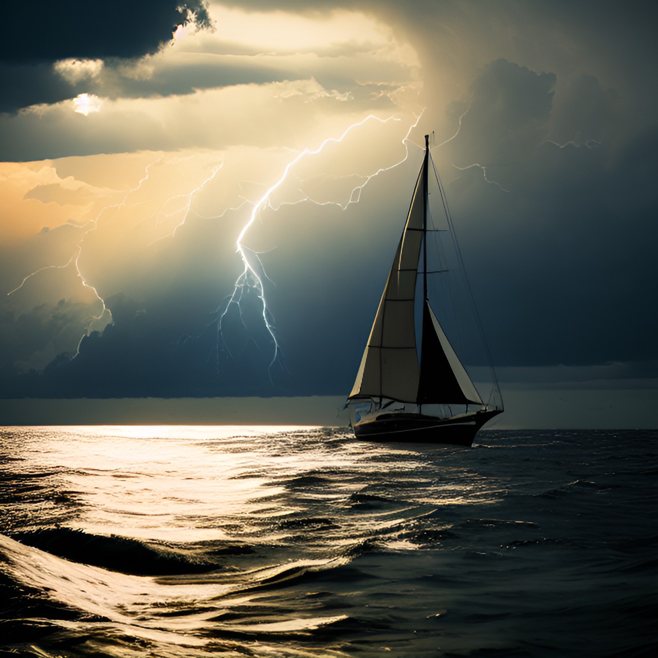 sailboat. storm dark vs sun. life. philosophy. preview