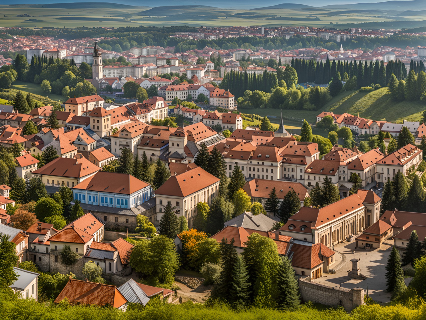 A Romanian city - romanian city, a view from a hill, panorama preview