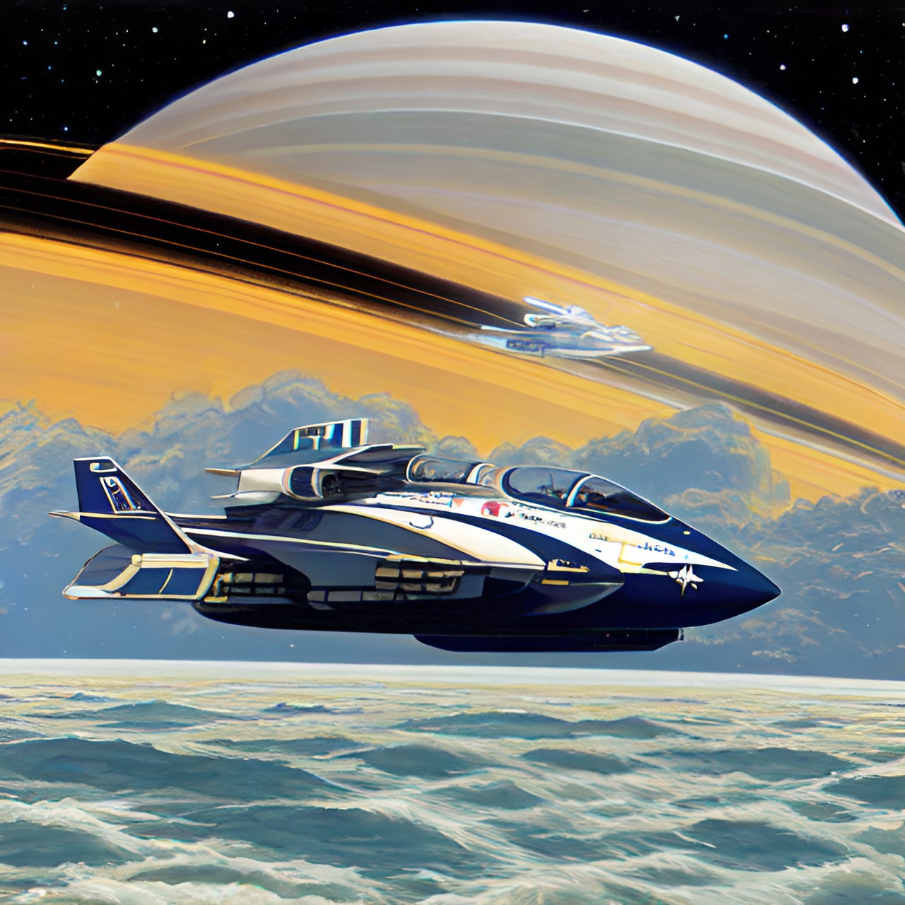 spaceboat race on saturn, by kaluta preview