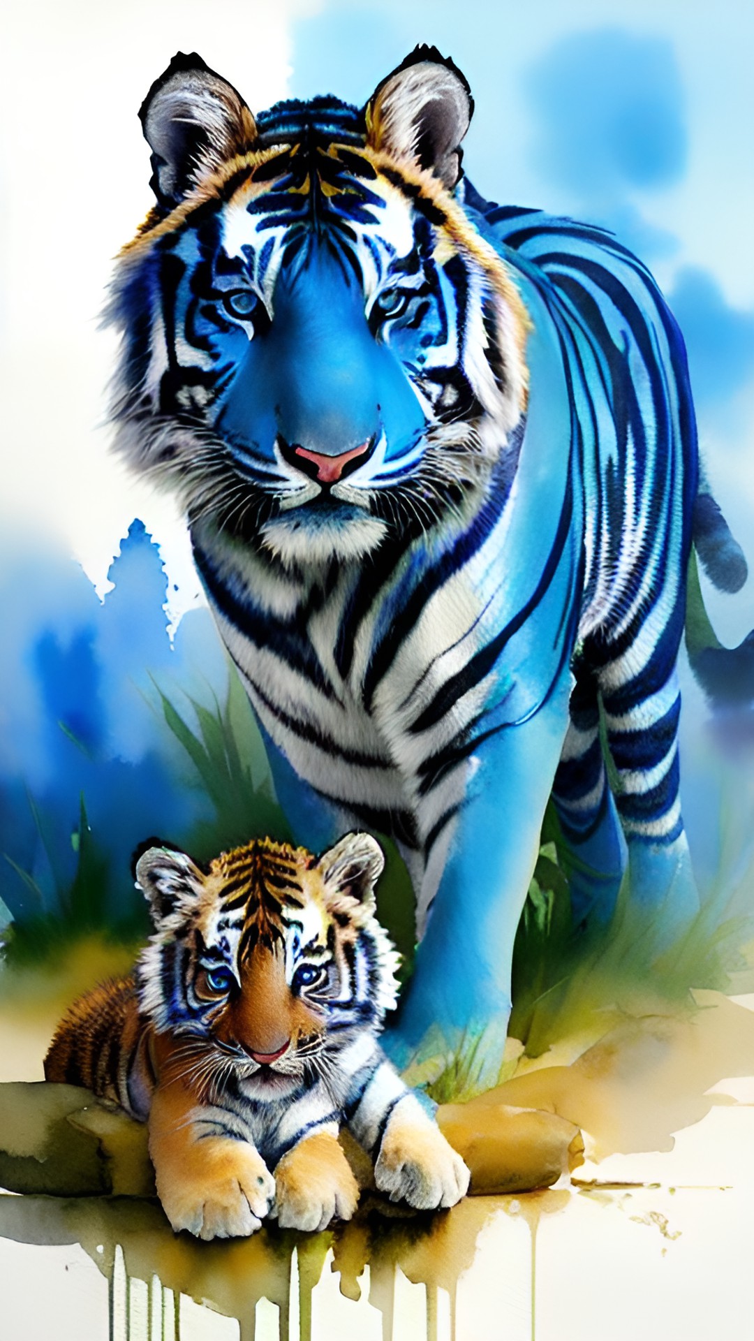 blue tiger with her baby's preview