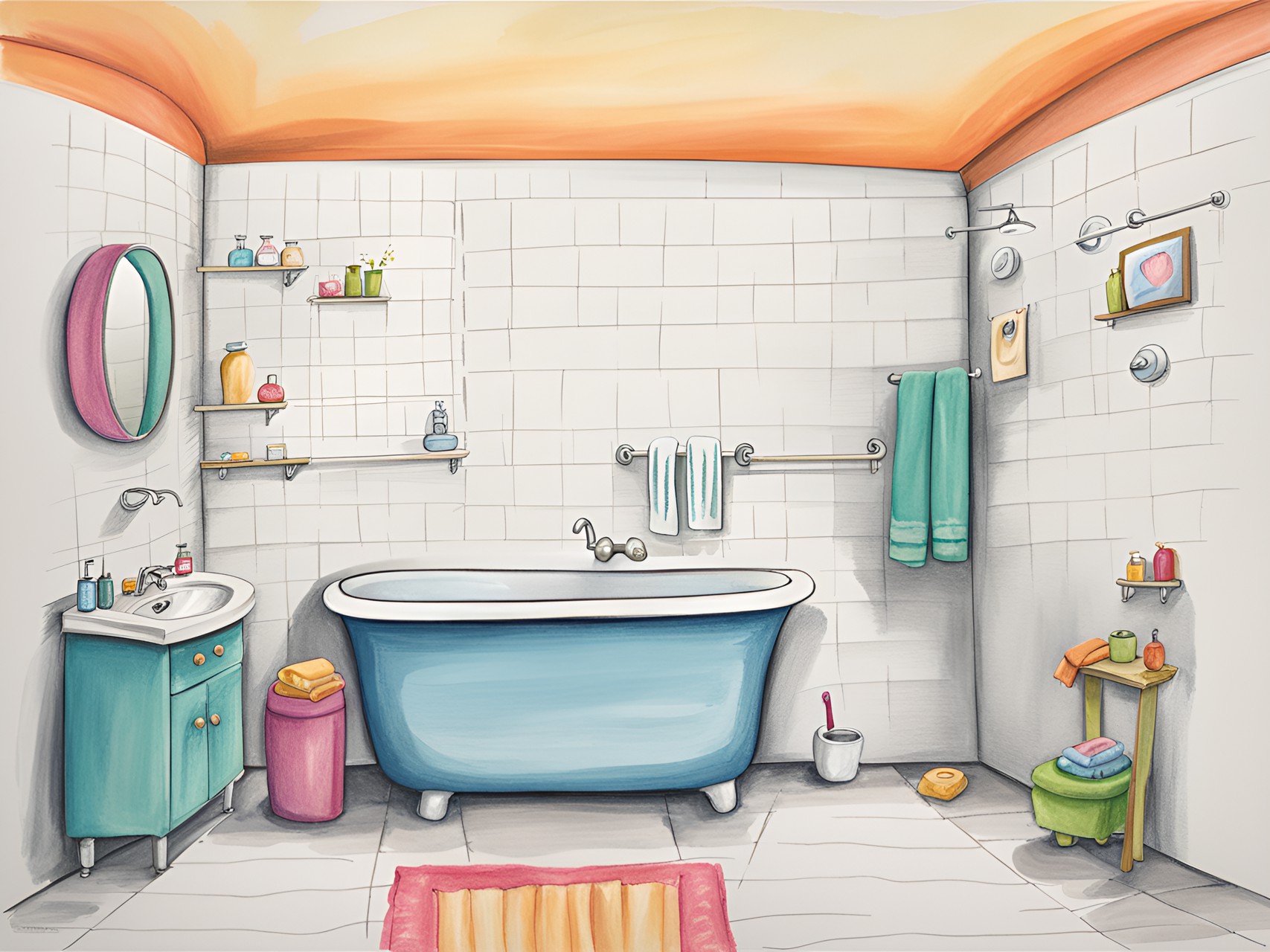 a bathroom drawn as if done by a childs hand preview