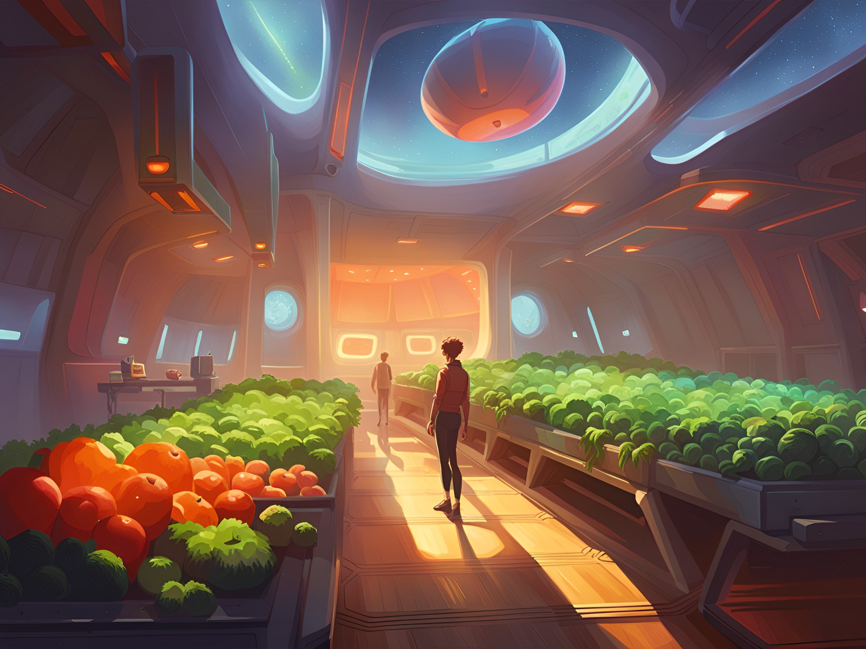 growing veggies in a retro futuristic sci-fi time in a space lab preview