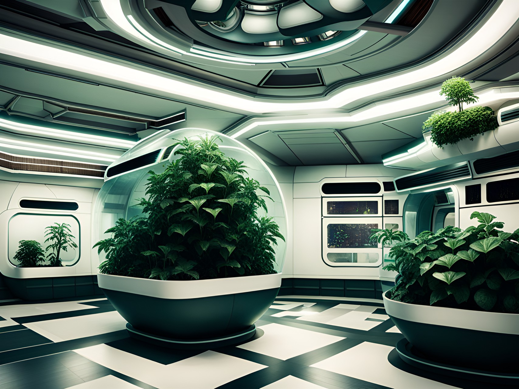 growing veggies in a retro futuristic sci-fi time in a space lab preview