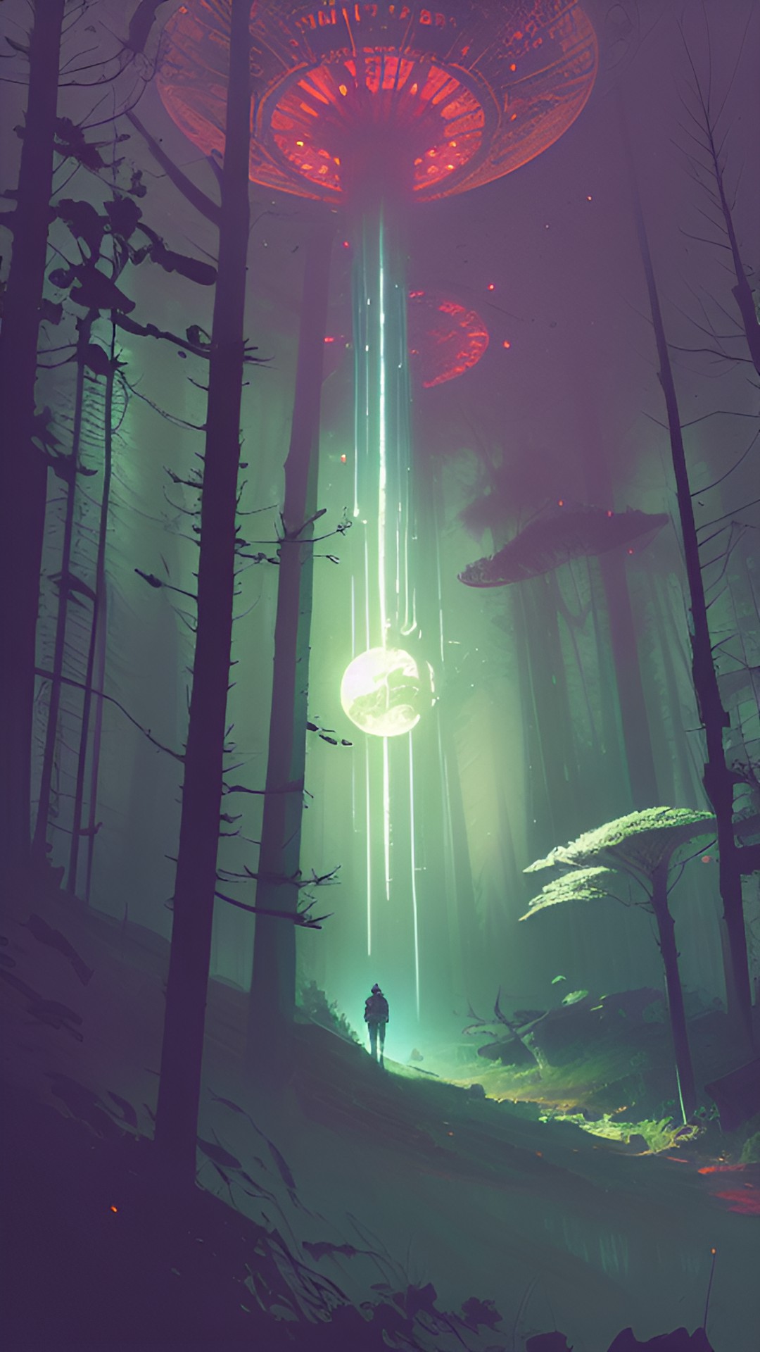 UFO Abduction - ufo abduction in eldritch forest. preview