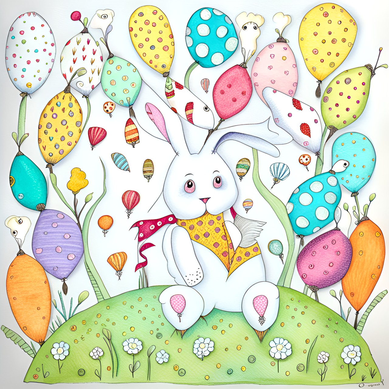 rabbit , whimsy drawing preview