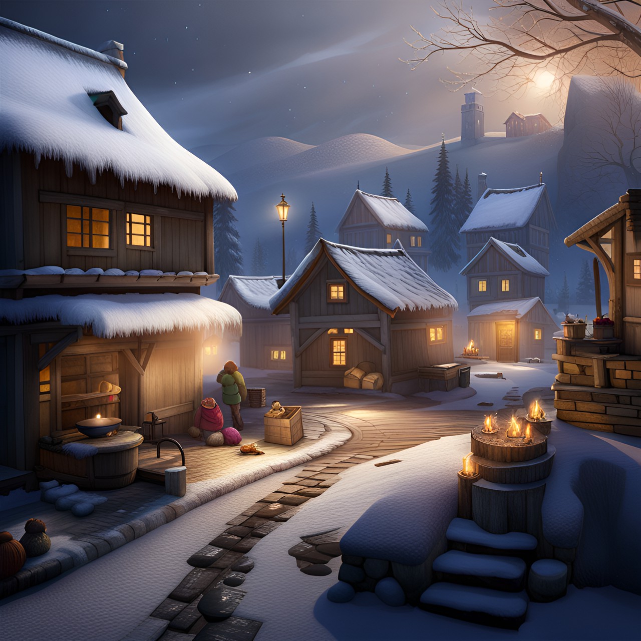 village scene,winter,cinematic lighting, preview