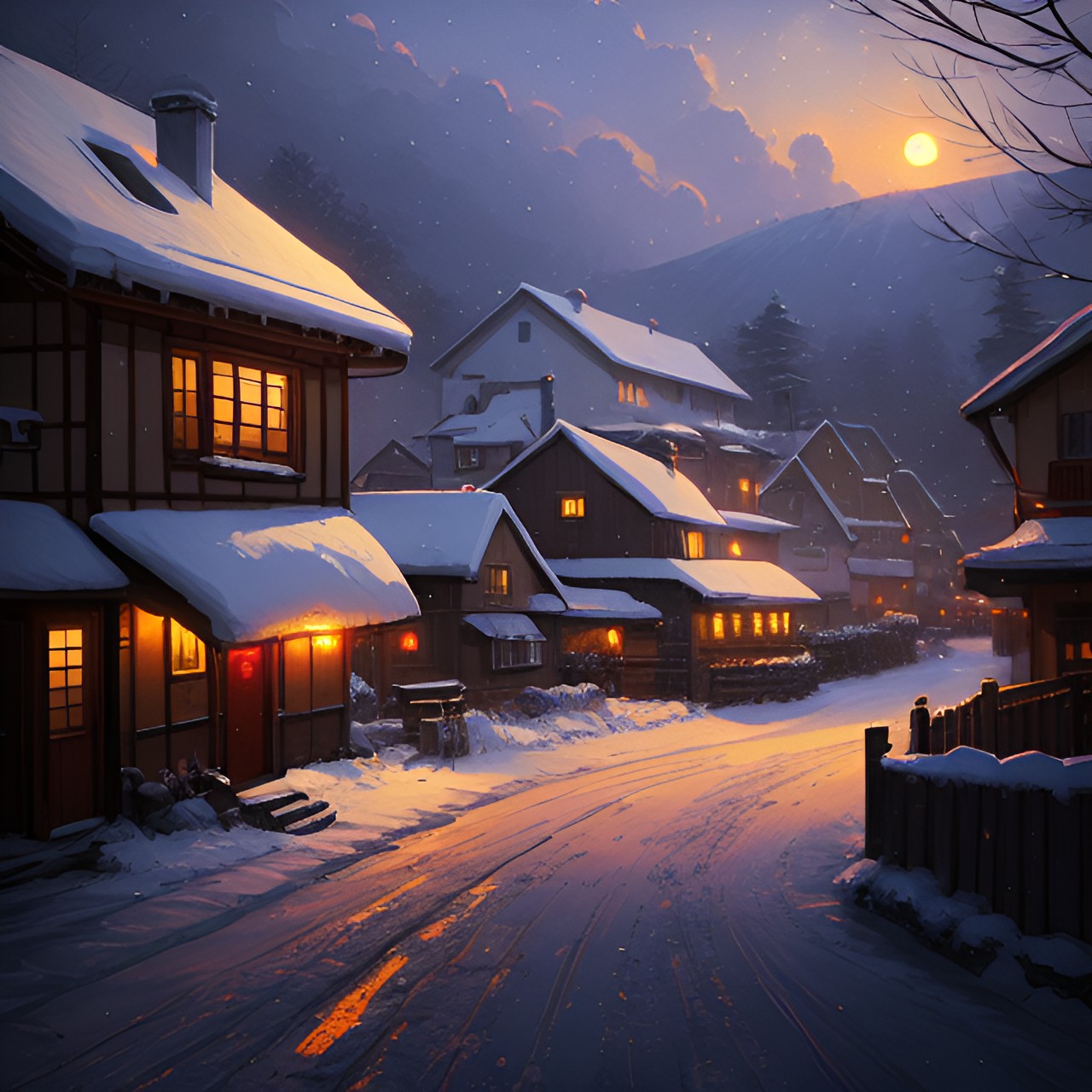 village scene,winter,cinematic lighting, preview