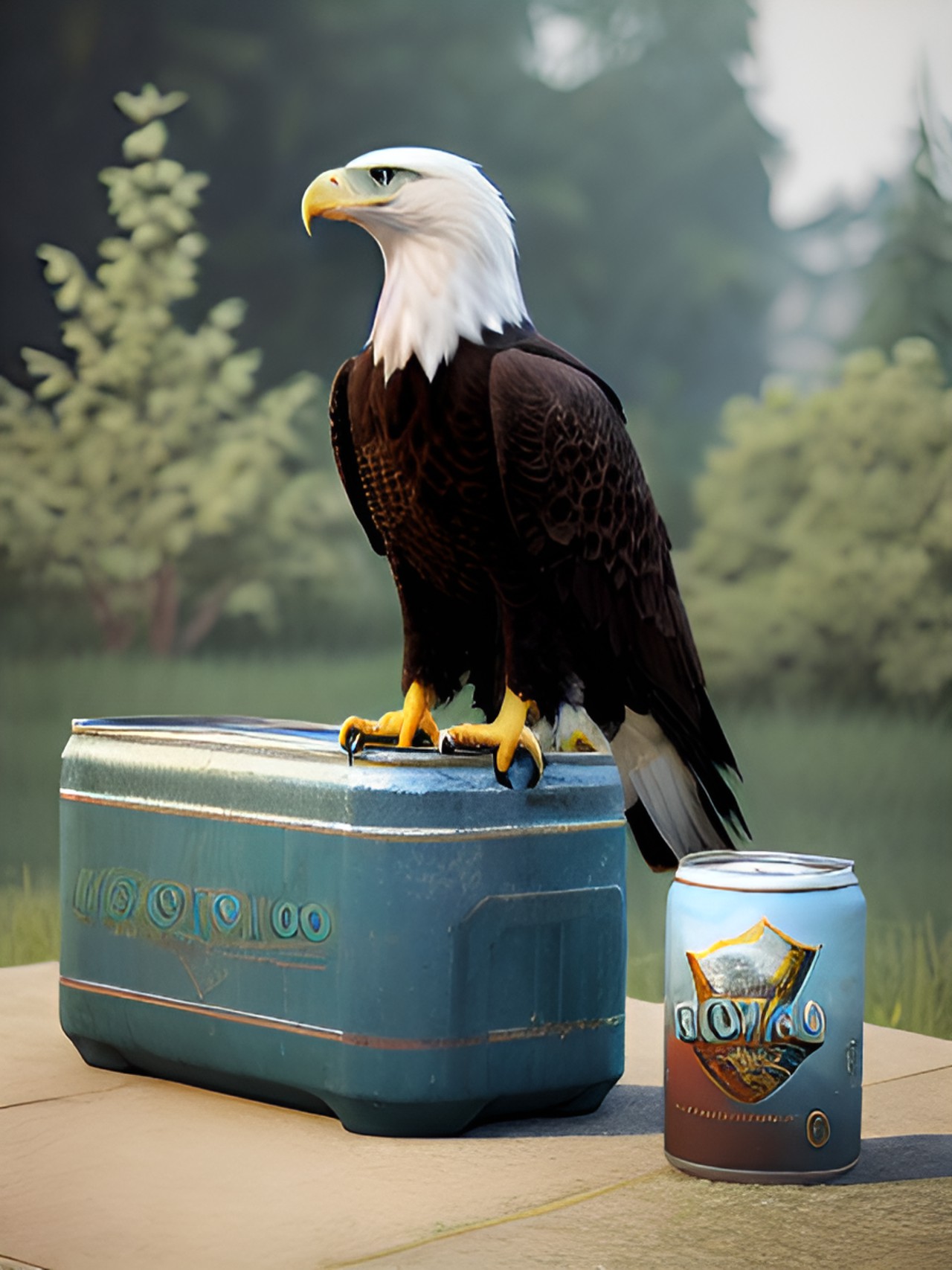 an eagle sitting on a can preview