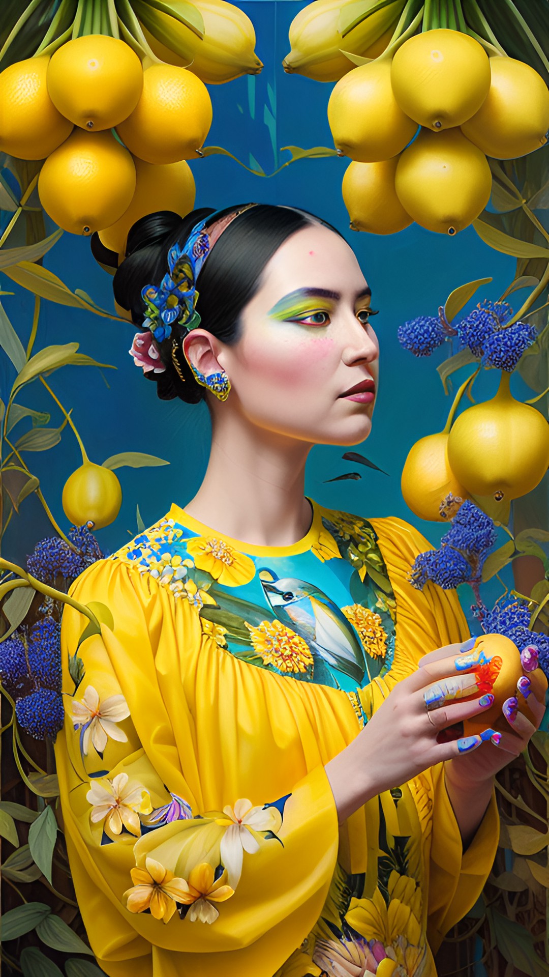 LemonLady - lady with yellow lemons
only yellow shades
highly detailed realistic

(flora) preview