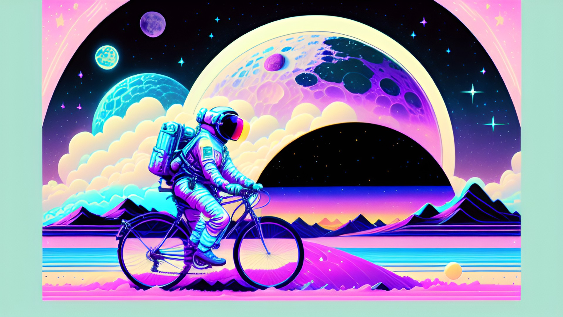 astronaut ride bicycle on the moon preview