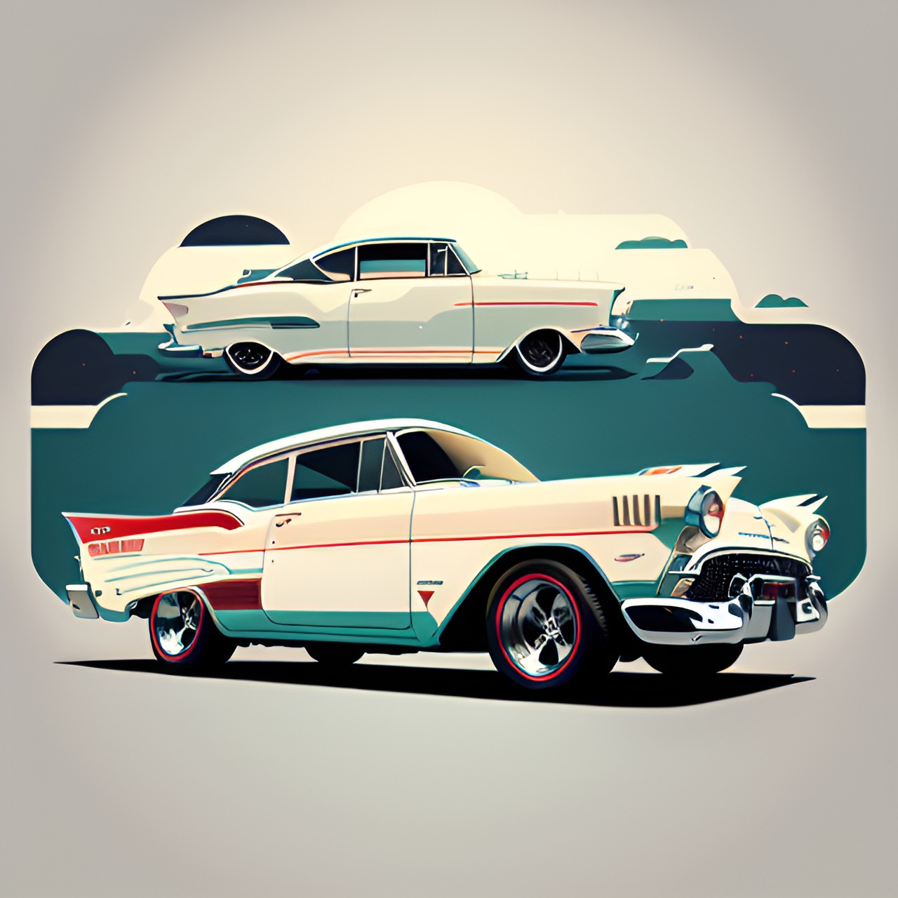 a chevrolet bel air on a plain white background made of vector curves, hd 8k rtx preview