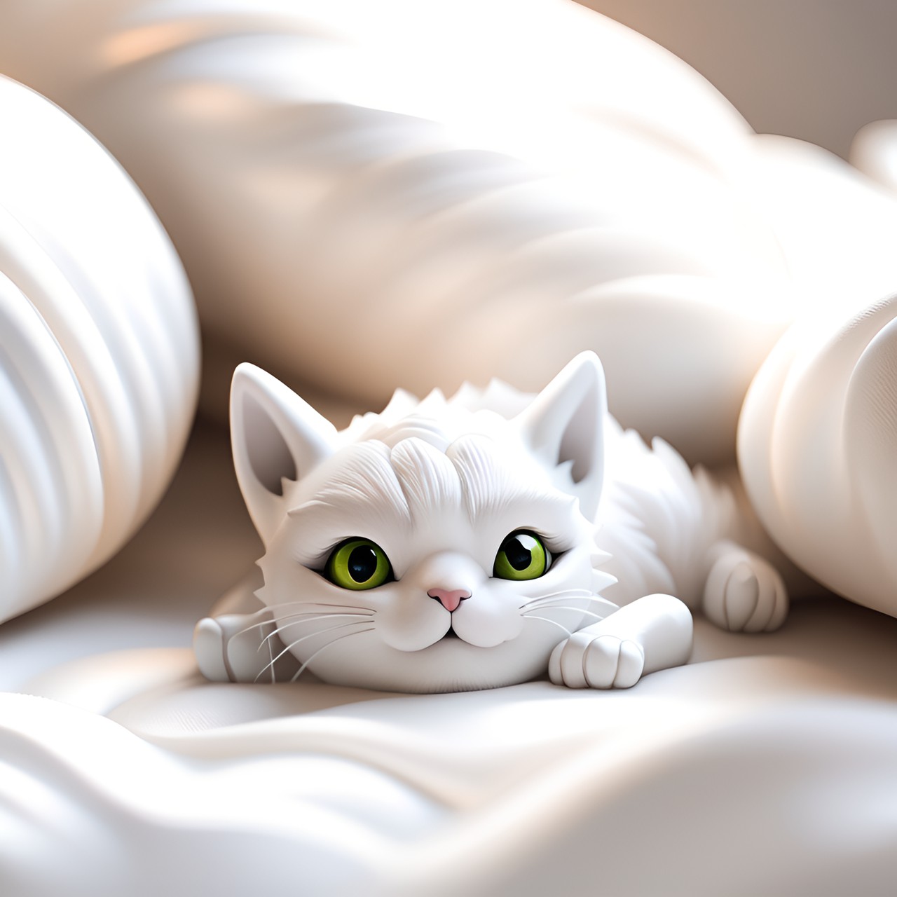 Squee - baby cat-dragon curled up on a white pillow preview