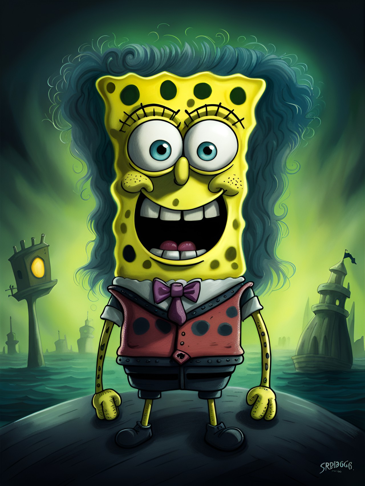 spongebob as a tim burton character, high quality illustration preview