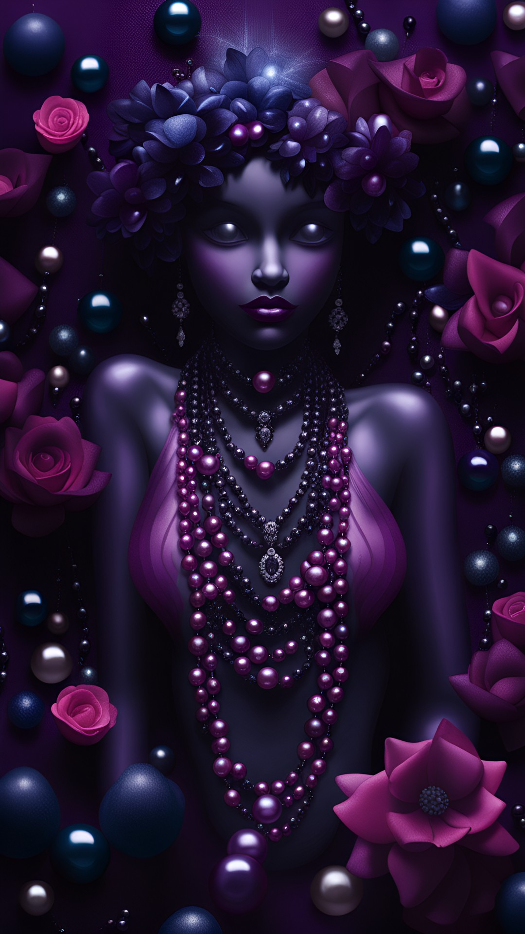 gorgeous dark pink, dark blue and dark purple fairy/ river of diamonds/ jewelry black and dark purple pearls and dark flowers/ magic preview