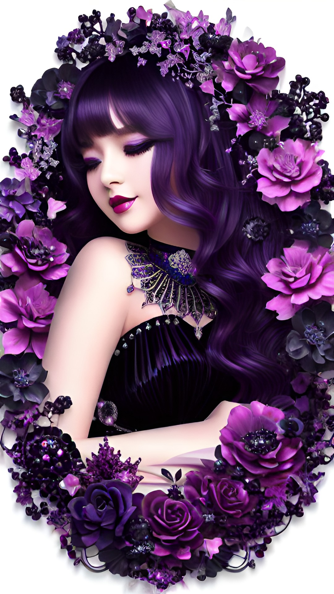 gorgeous dark pink, dark blue and dark purple fairy/ river of diamonds/ jewelry black and dark purple pearls and dark flowers/ magic preview