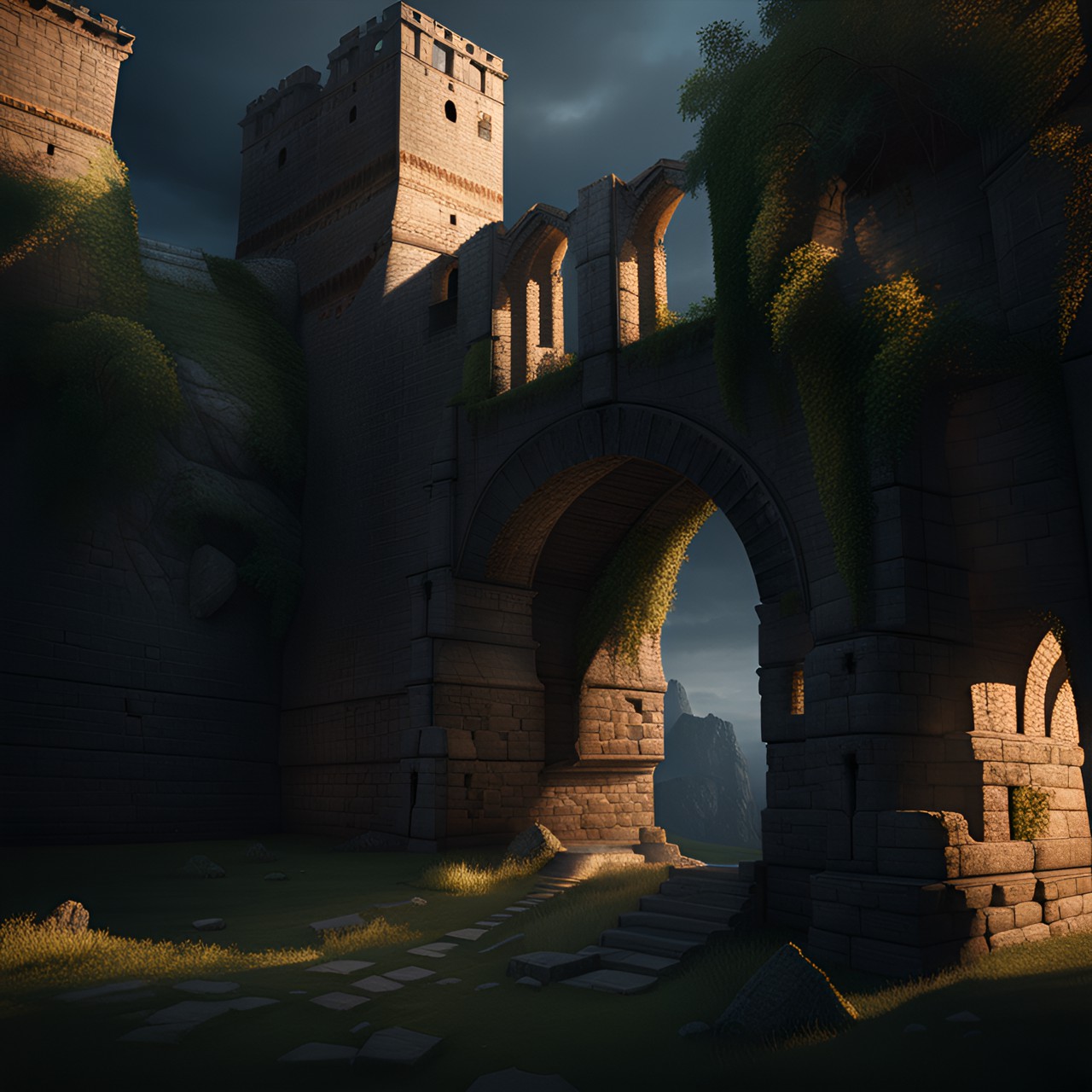 ruined castle,cinematic lighting preview