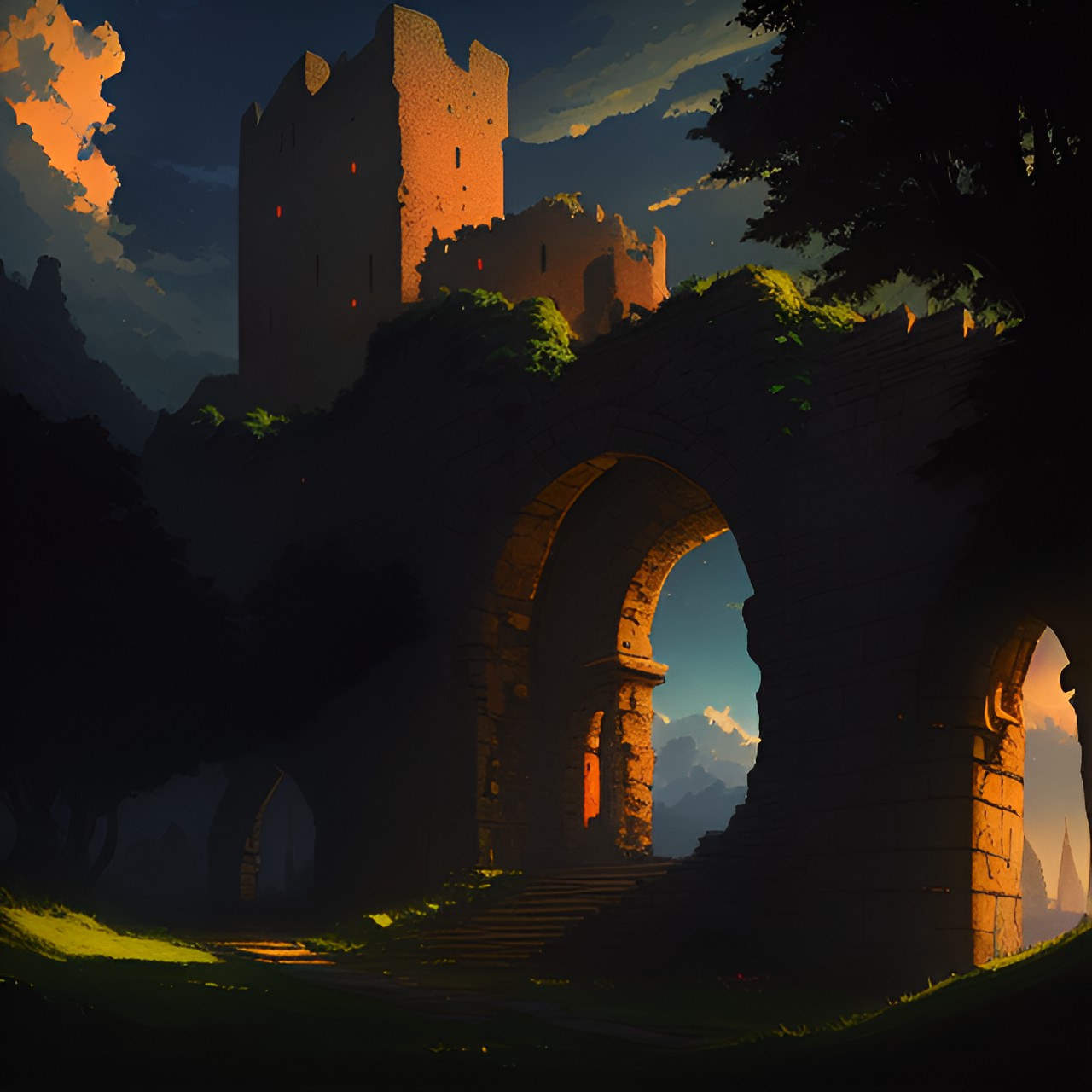 ruined castle,cinematic lighting preview