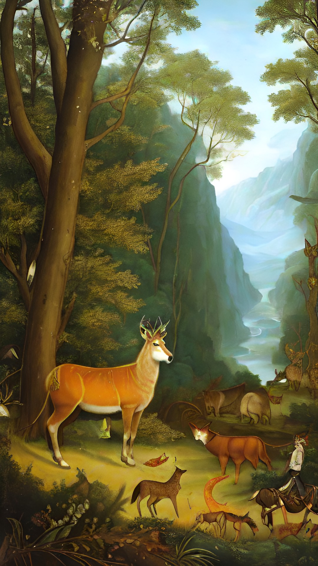 Hunt - artemis is the goddess of the hunt, and is often depicted with a bow and arrow. in this image, she is standing in a forest, surrounded by wild animals. preview